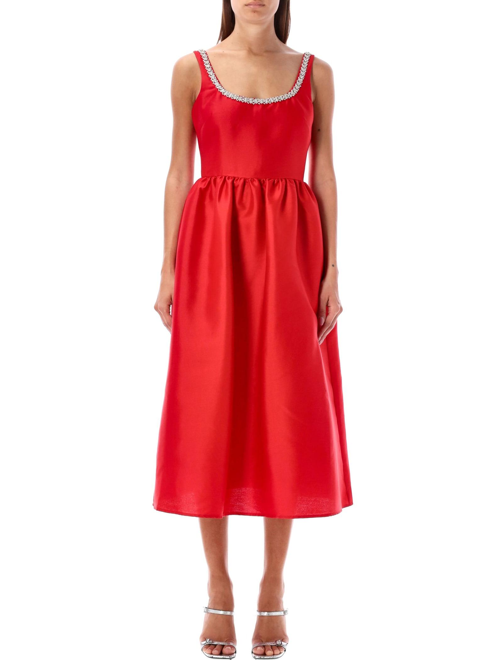 Self-Portrait Tafeta Diamante Midi Dress in Red | Lyst