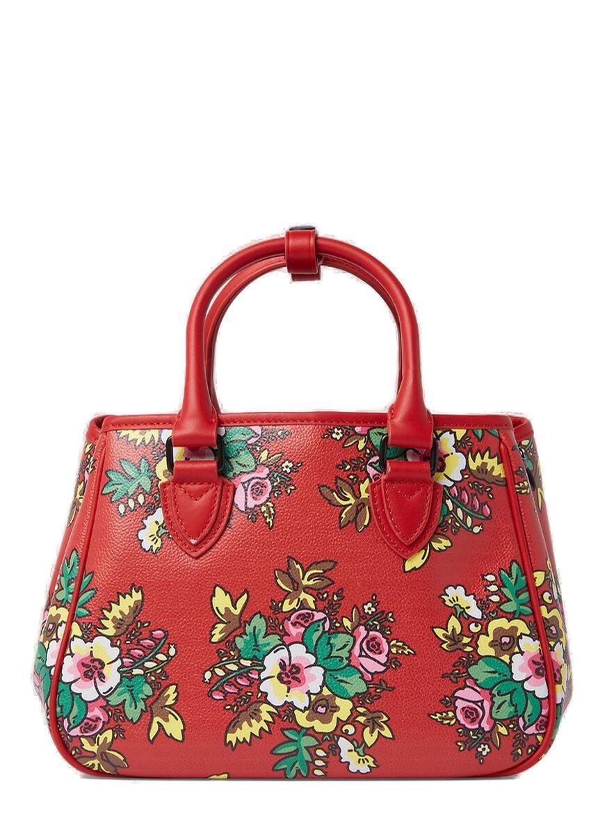 KENZO Floral-Printed Logo Patch Tote Bag in Red | Lyst