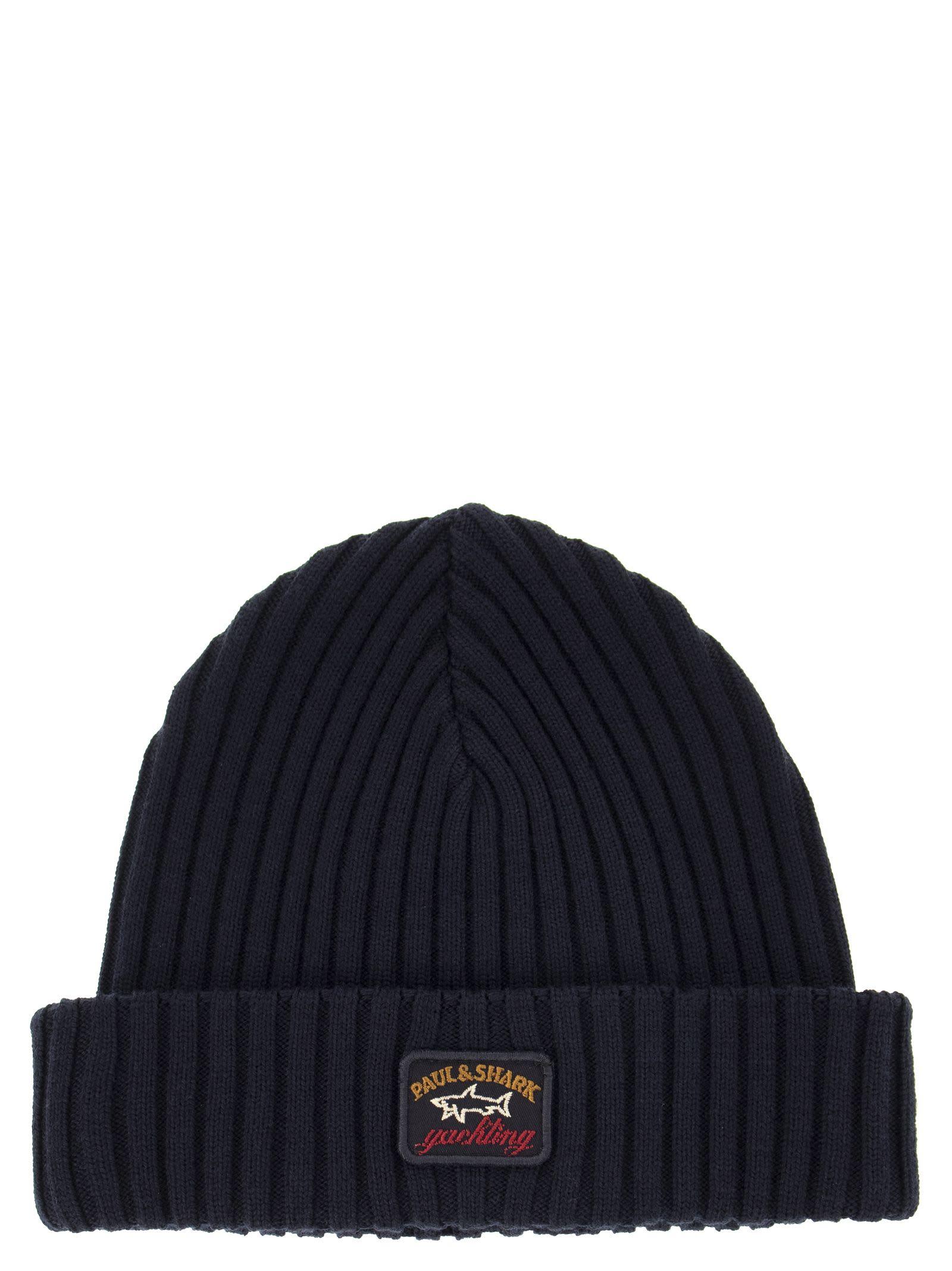 Paul & Shark Iconic Coin Badge Ribbed Wool Hat in Blue for Men | Lyst