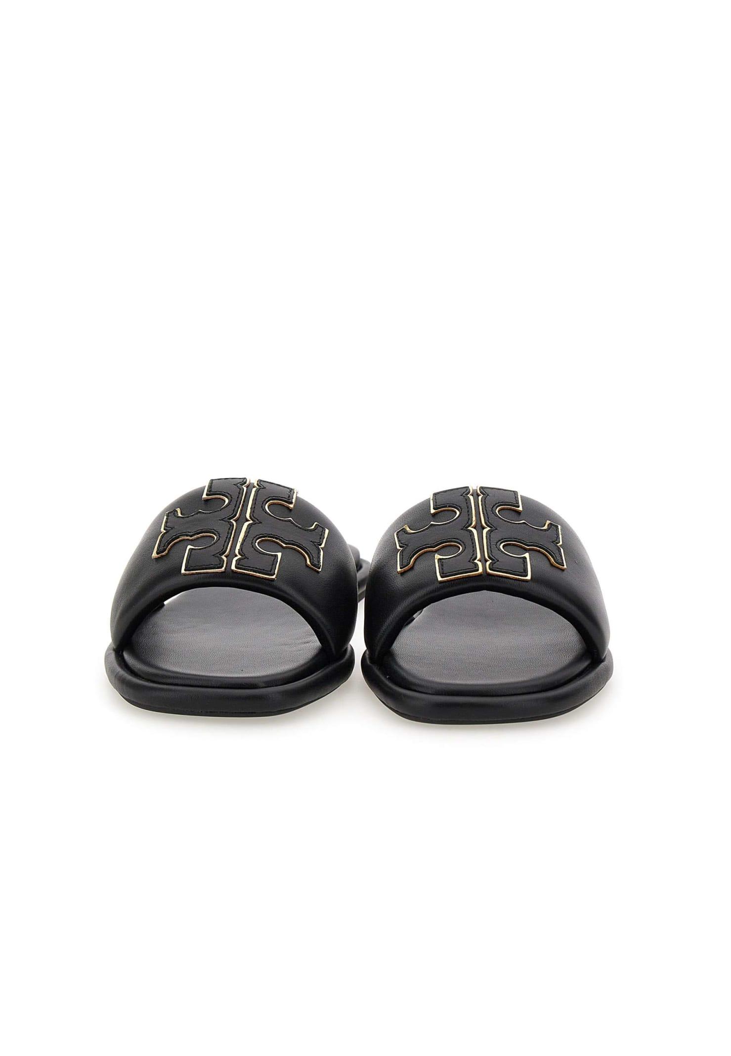 Tory Burch Double T Leather Sandals in Black | Lyst