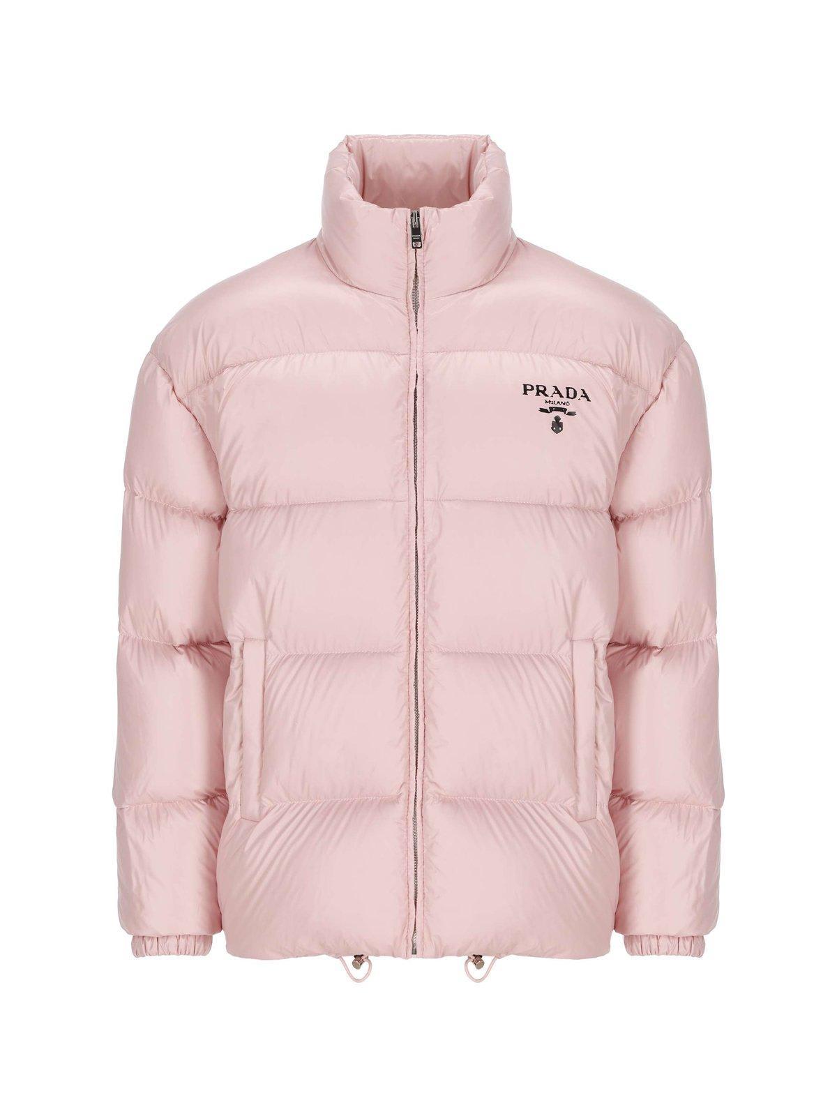 Prada Logo Printed Puffer Jacket in Pink | Lyst