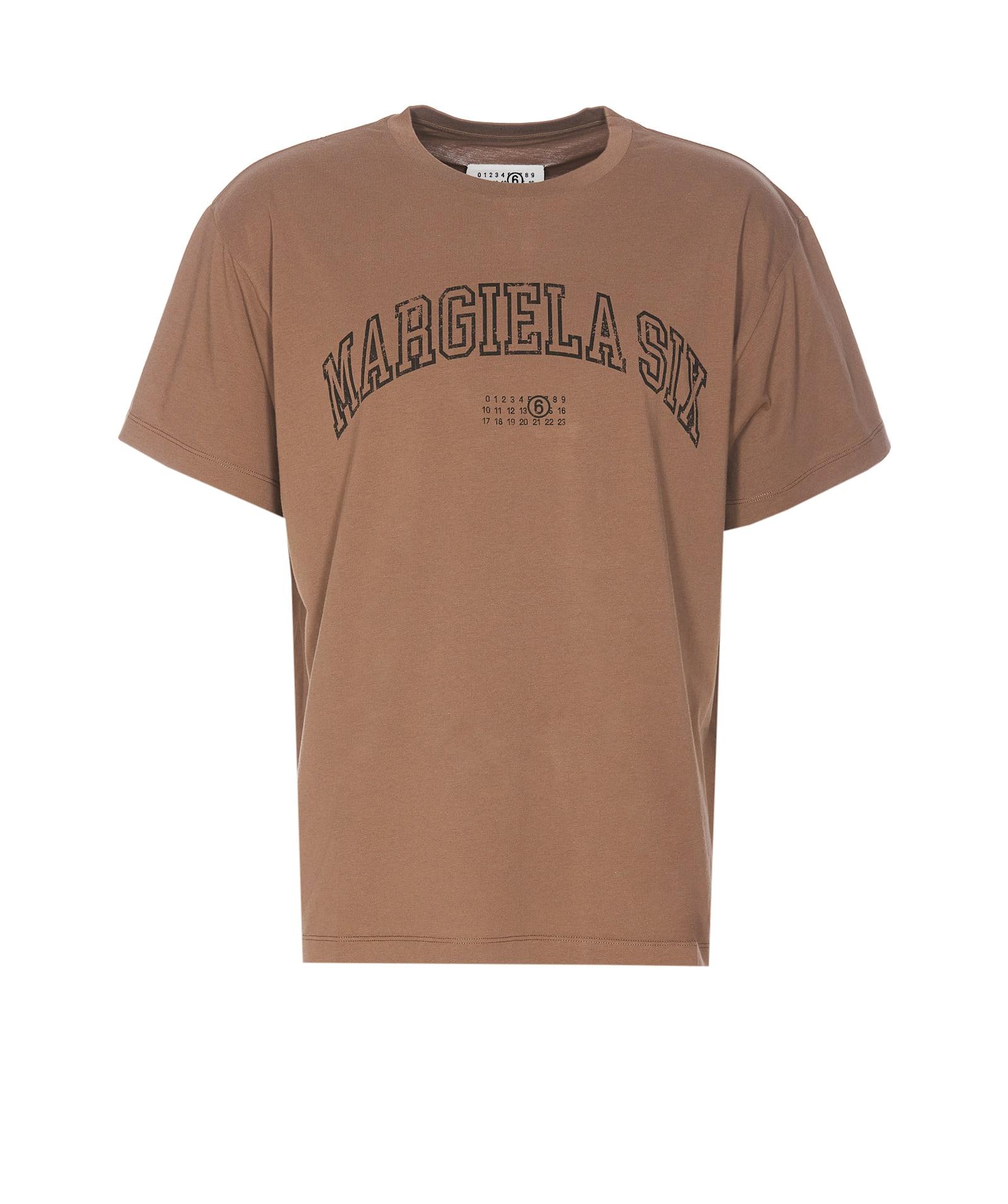 MM6 by Maison Martin Margiela Six Print T-Shirt in Brown for