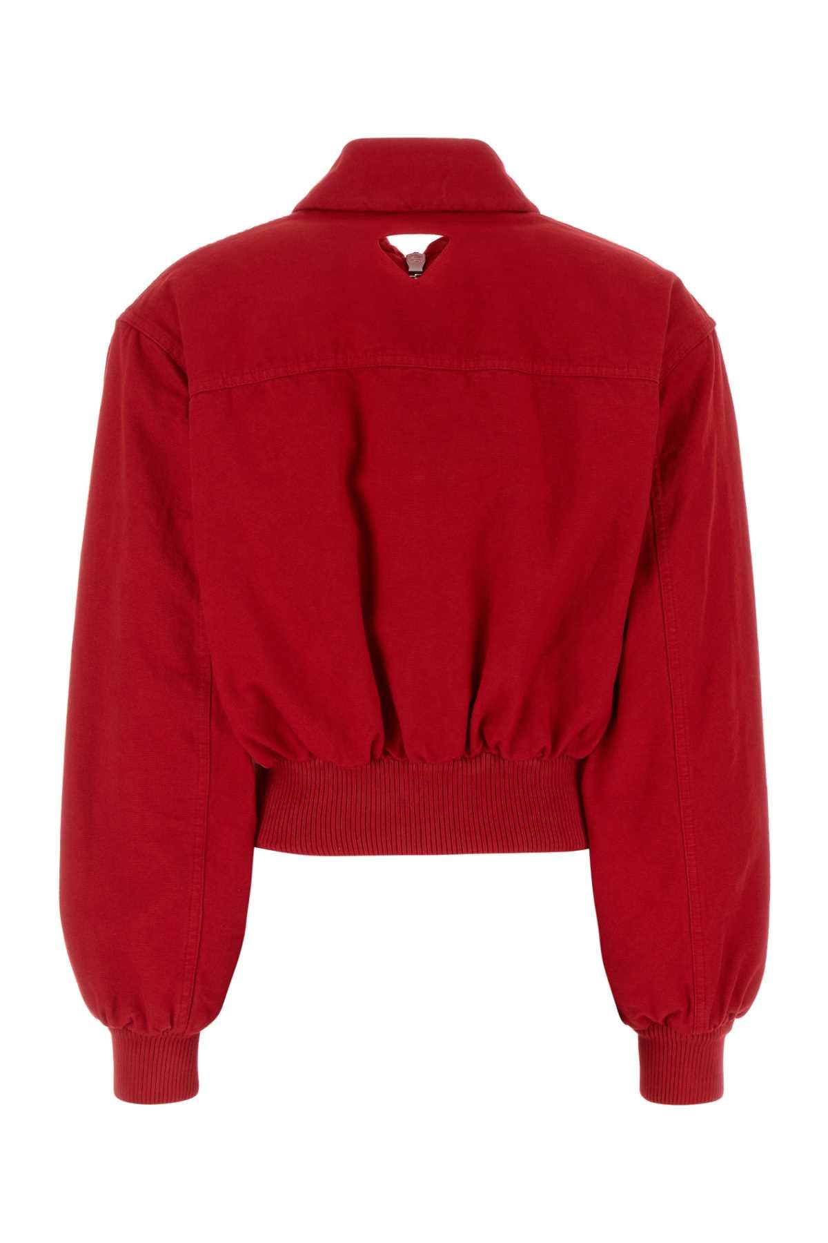 ブルゾン Prada Red Denim Bomber Jacket Prada Denim Bomber Jacket in Red | Lyst