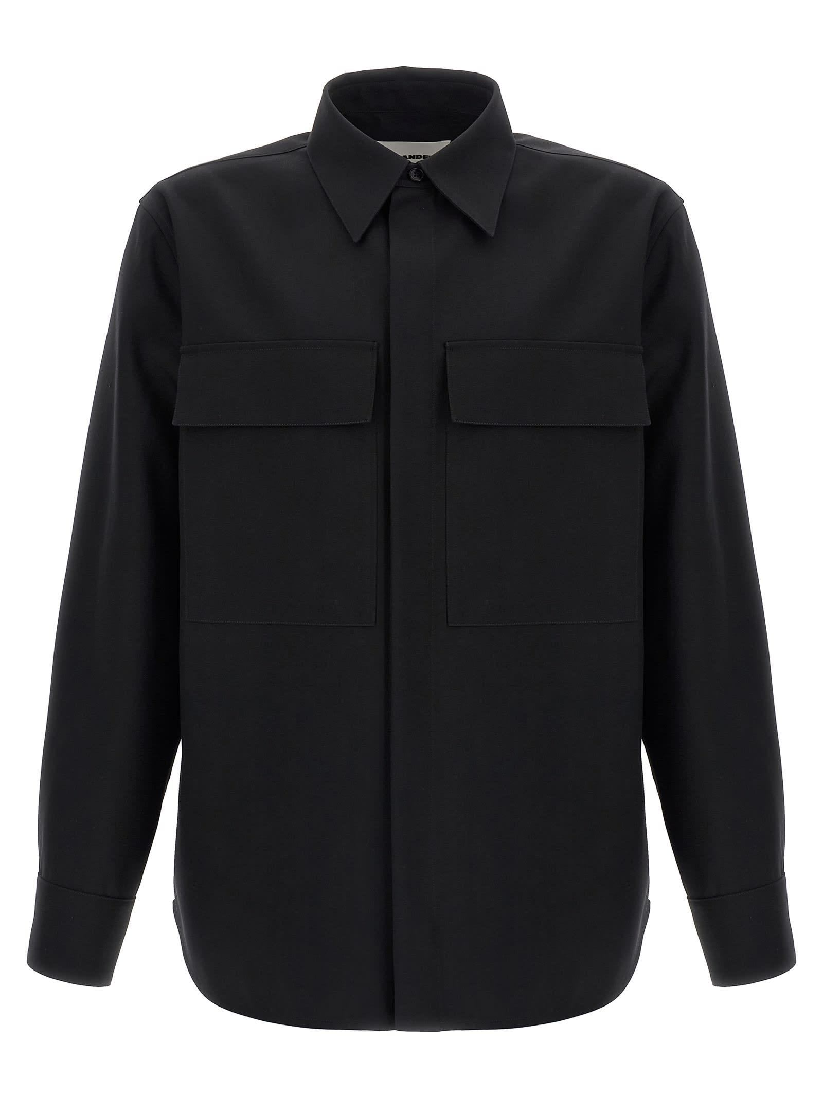 JIL SANDER ジルサンダー　military over shirt 黒 JIL SANDER ジルサンダー military over shirt 黒 - メルカリ