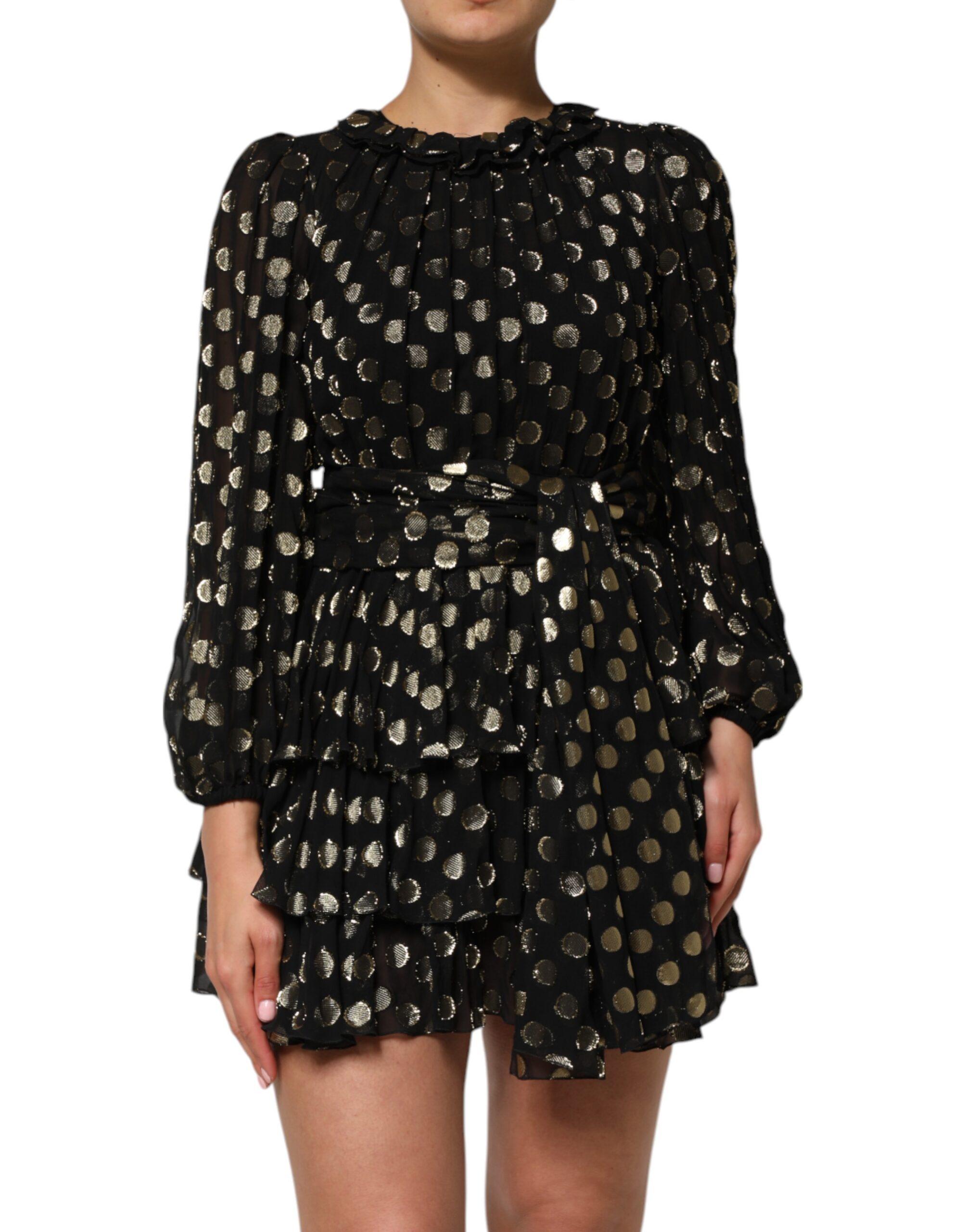 Dolce & Gabbana Polka Dot Tiered Mini Dress in Black