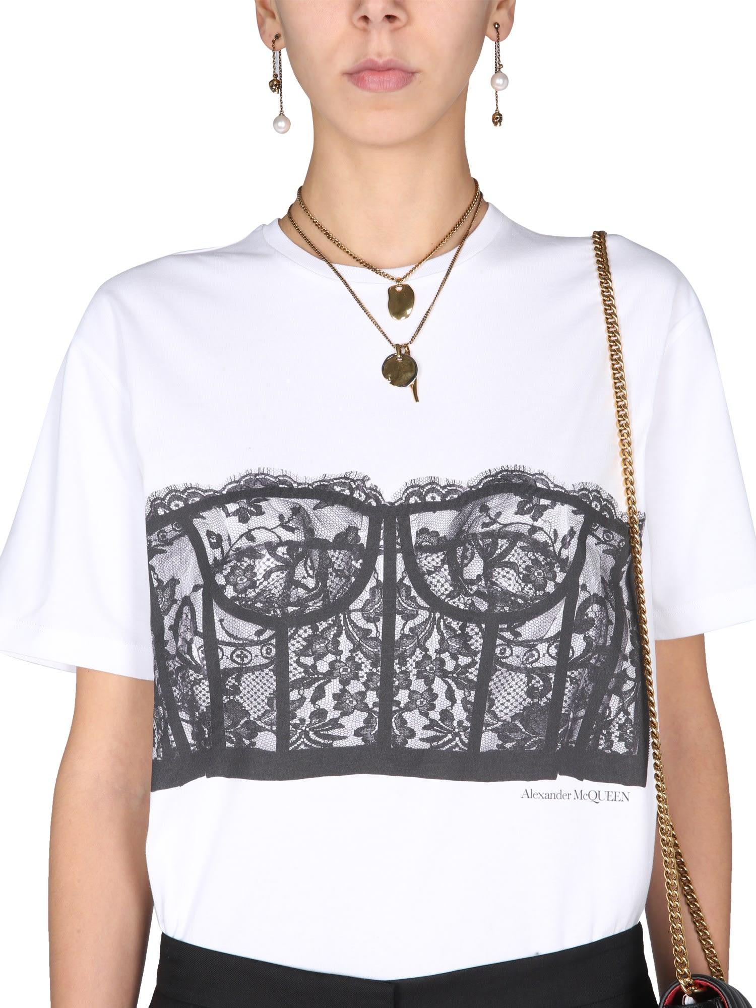 Alexander McQueen Lace Corset Print T-shirt | Lyst
