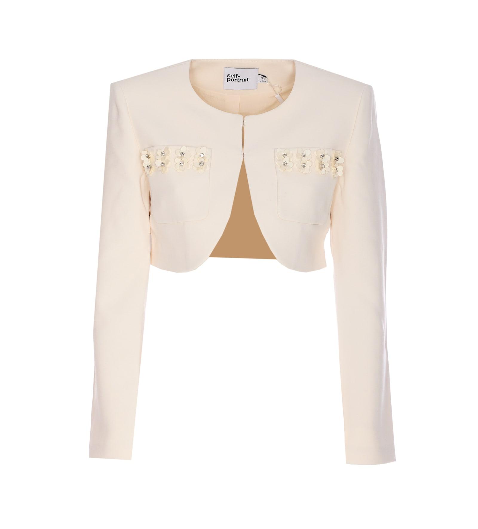 【送料&関税込】self-portrait 3d Sequin Cropped Jacket Self-Portrait 3D Sequin Cropped Jacket in White | Lyst