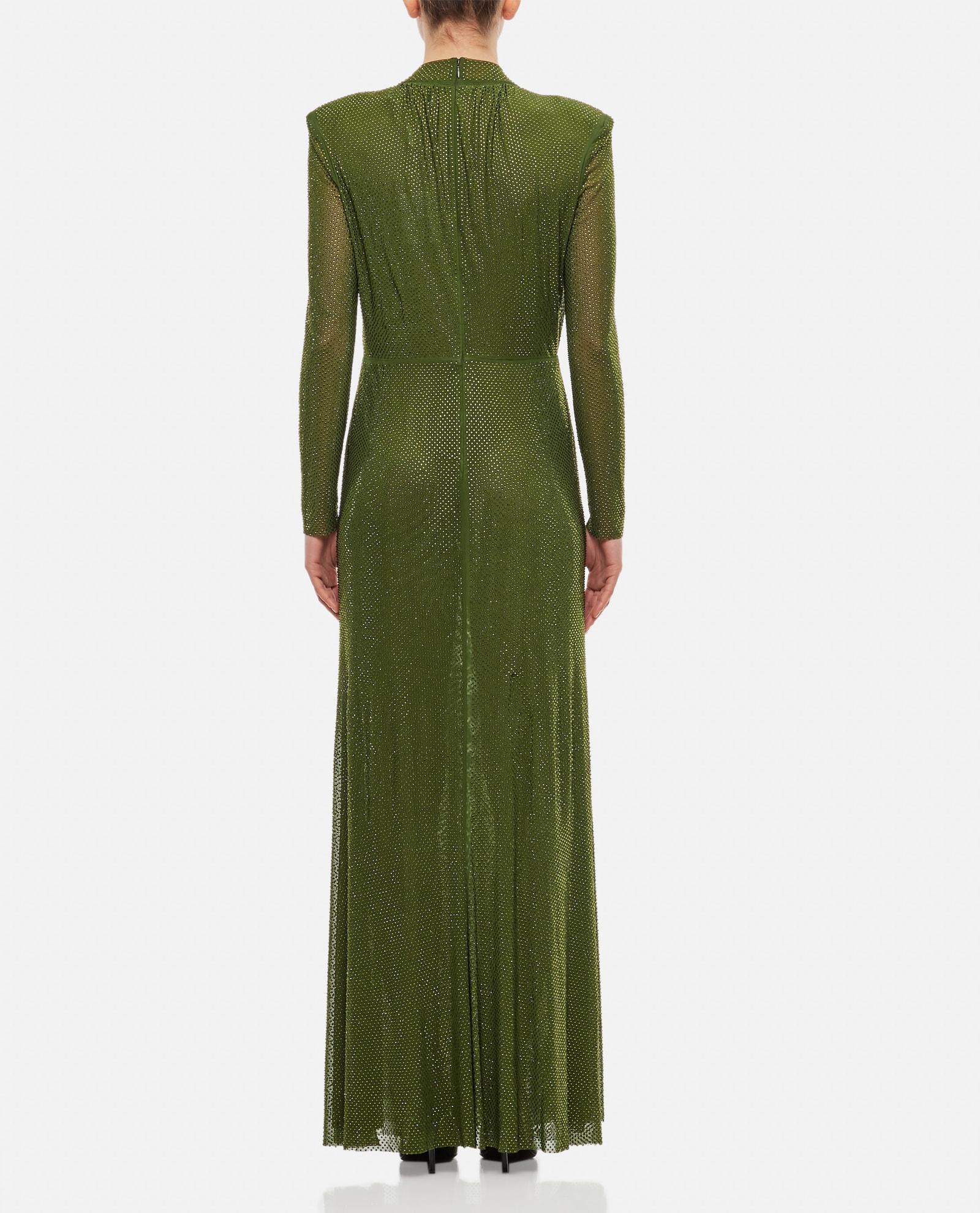 slim fit dress slacks Self-Portrait - Green Metallic Tie Neck Maxi Dress