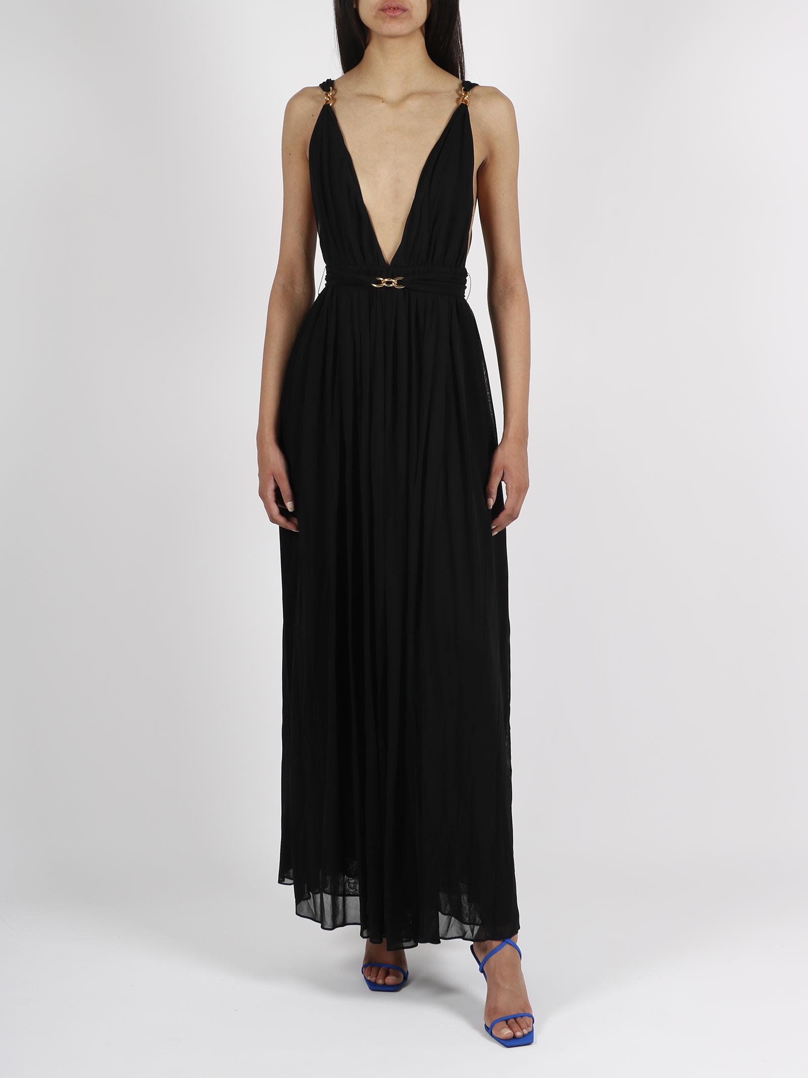 Saint Laurent Long Dress With Chain Details in Black