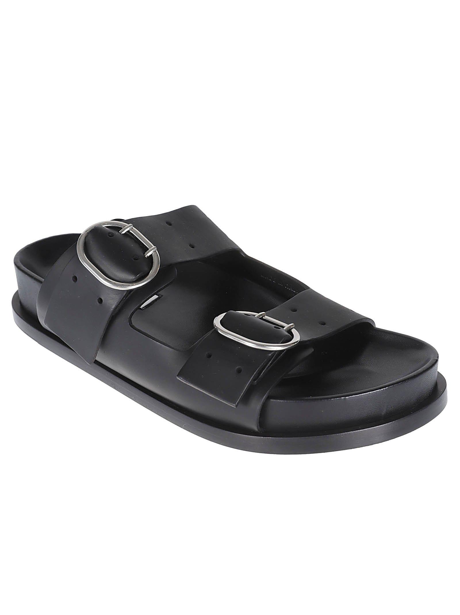 Jil Sander Double Buckle Sandals in Black | Lyst