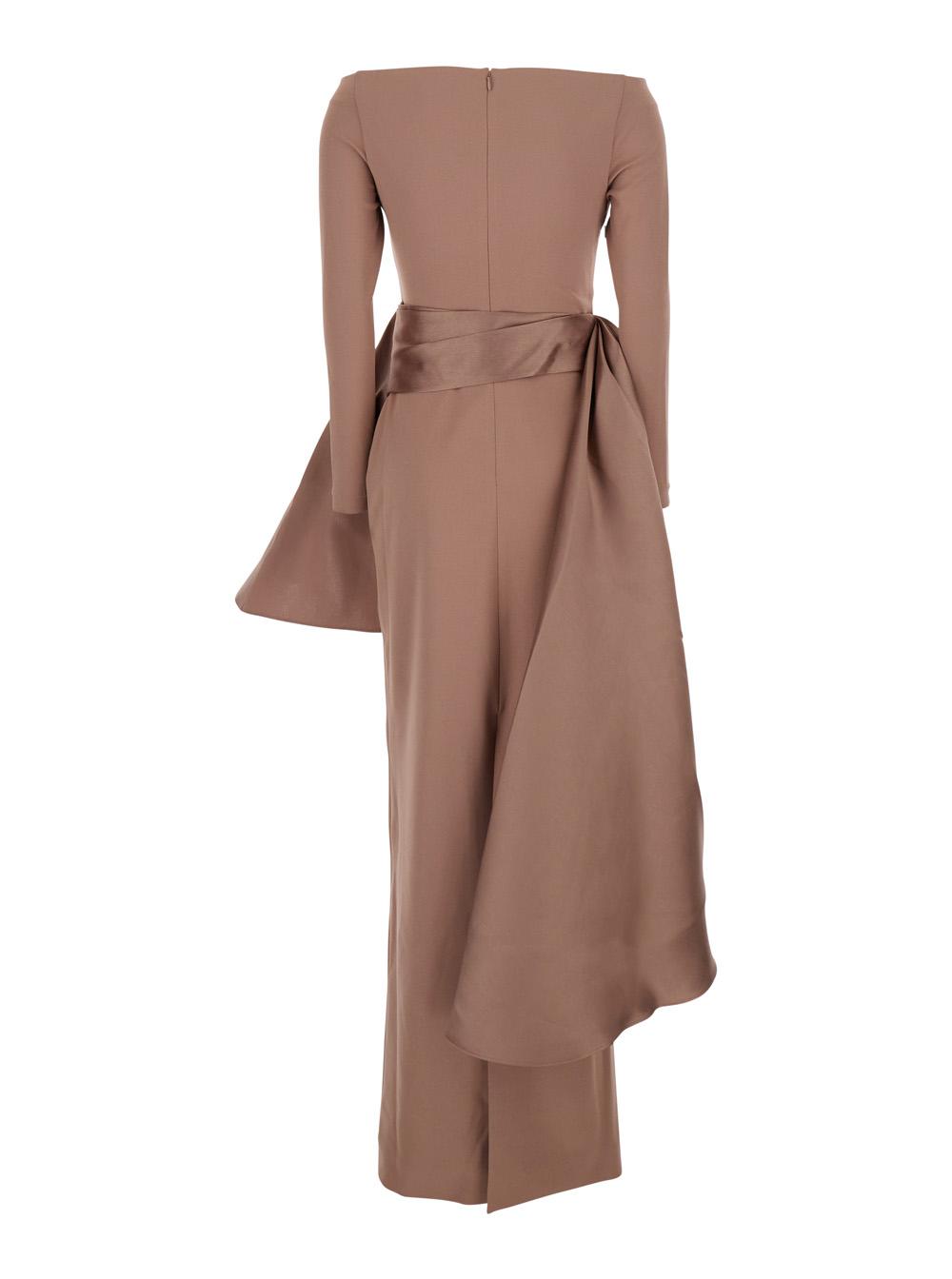 solace london brown dress Lydia asymmetric draped crepe gown - brown