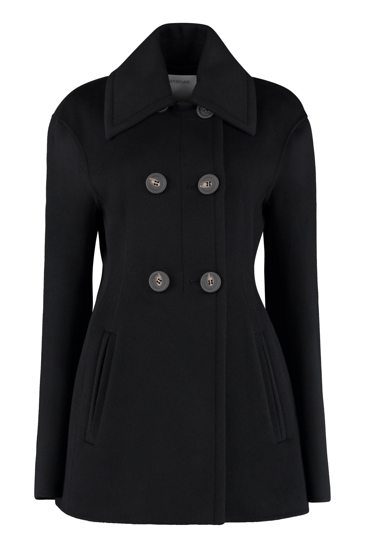 Sportmax Sarong Double-breasted Wool Coat in Black | Lyst