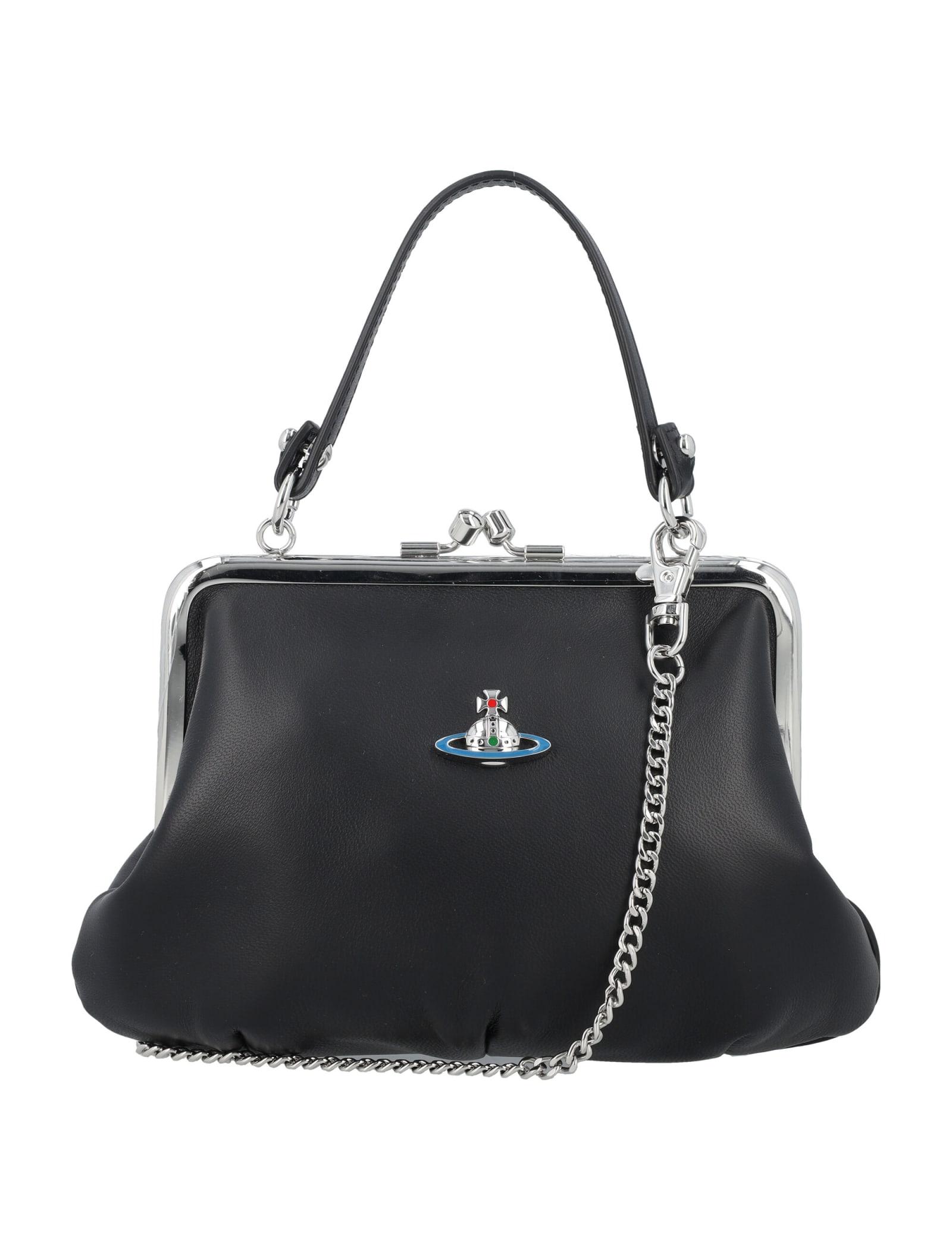 【Vivienne Westwood】Granny Frame Orb velvet トートバッグ Granny Frame Orb velvet tote bag in black - Vivienne