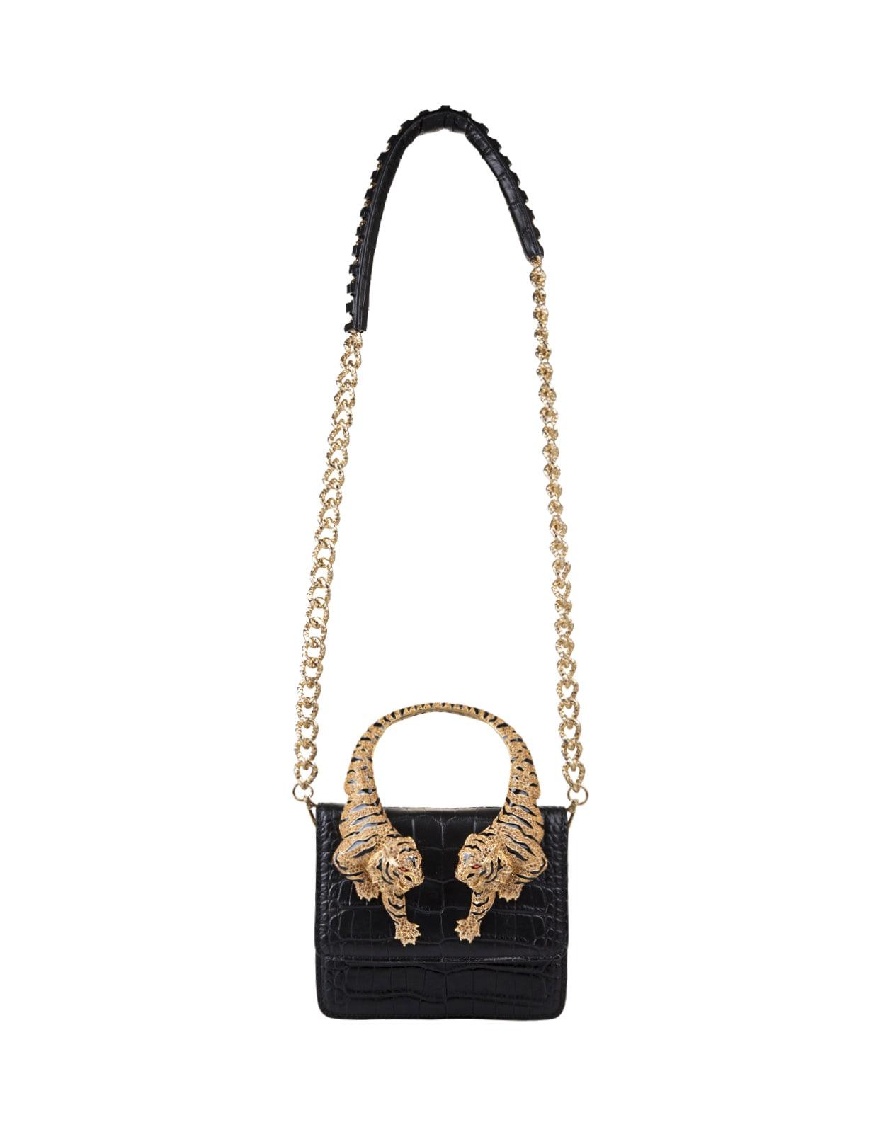 Roberto Cavalli Medium Roar Shoulder Bag With Jewelled Tigers in