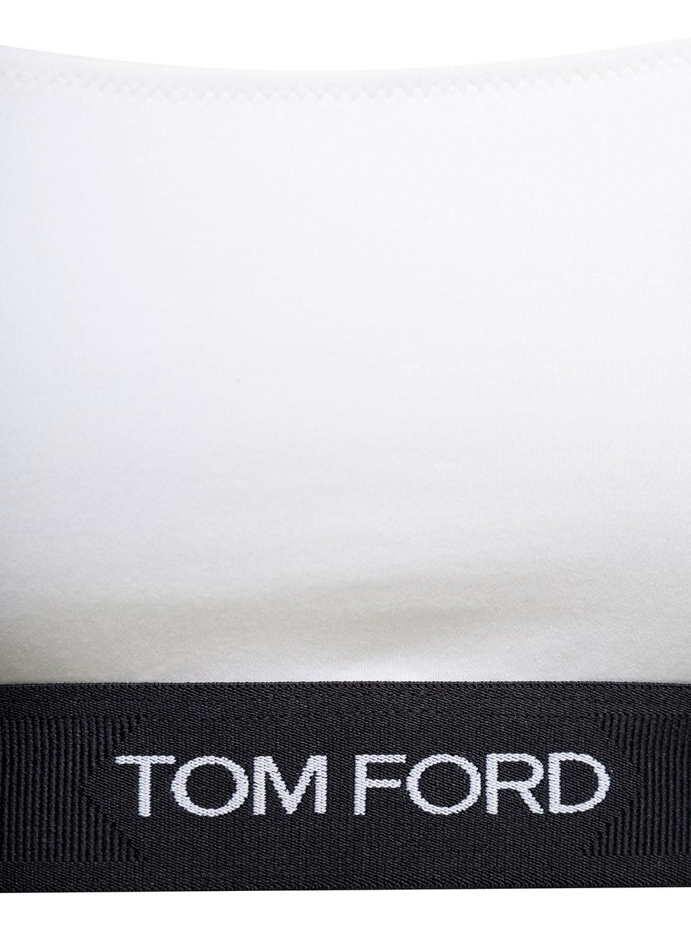 Tom Ford White And Black Bralette With Contrasting Logo Print In Stretch  Modal Woman