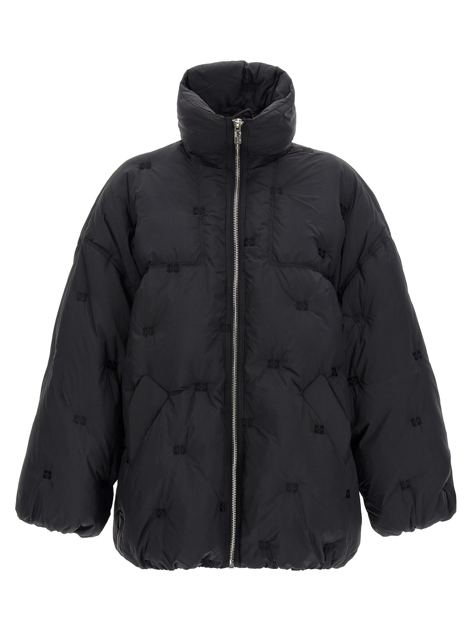 Ganni Nylon Tech Puffer Midi Down Jacket in Black Lyst