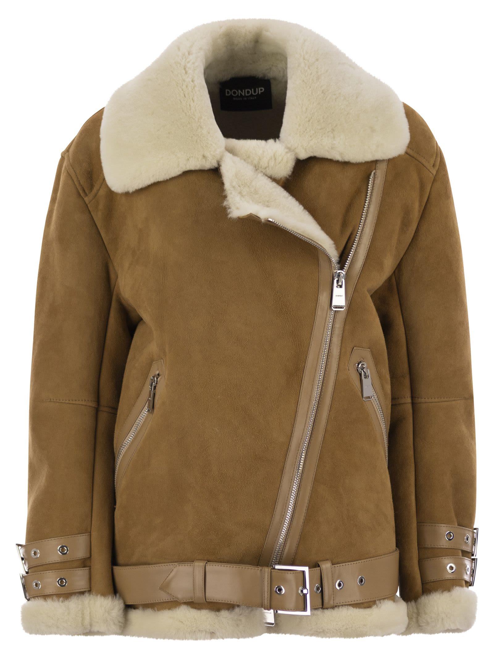 Dondup Loose Shearling Jacket in Brown Lyst UK