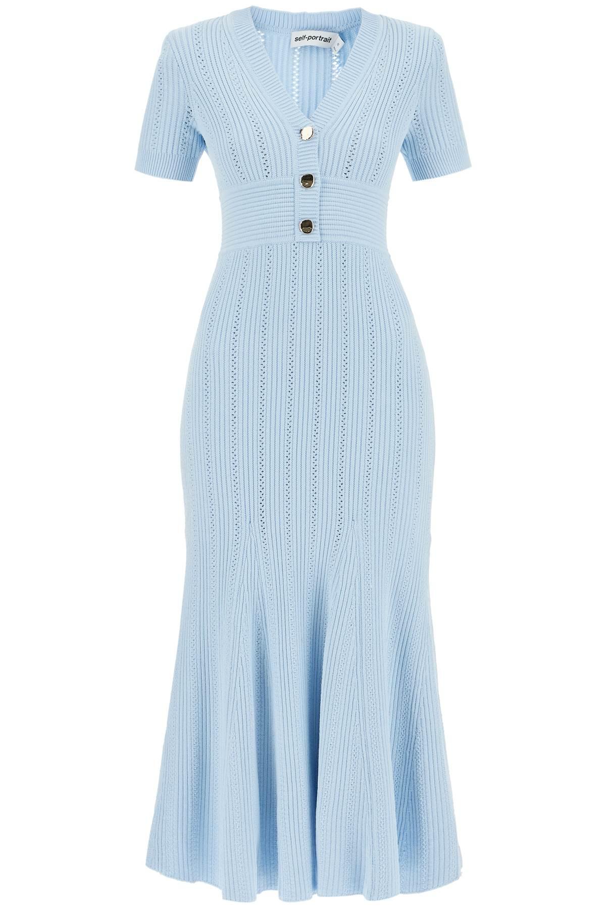 Self-Portrait 'Pointelle Knit Midi Dress In in Blue | Lyst