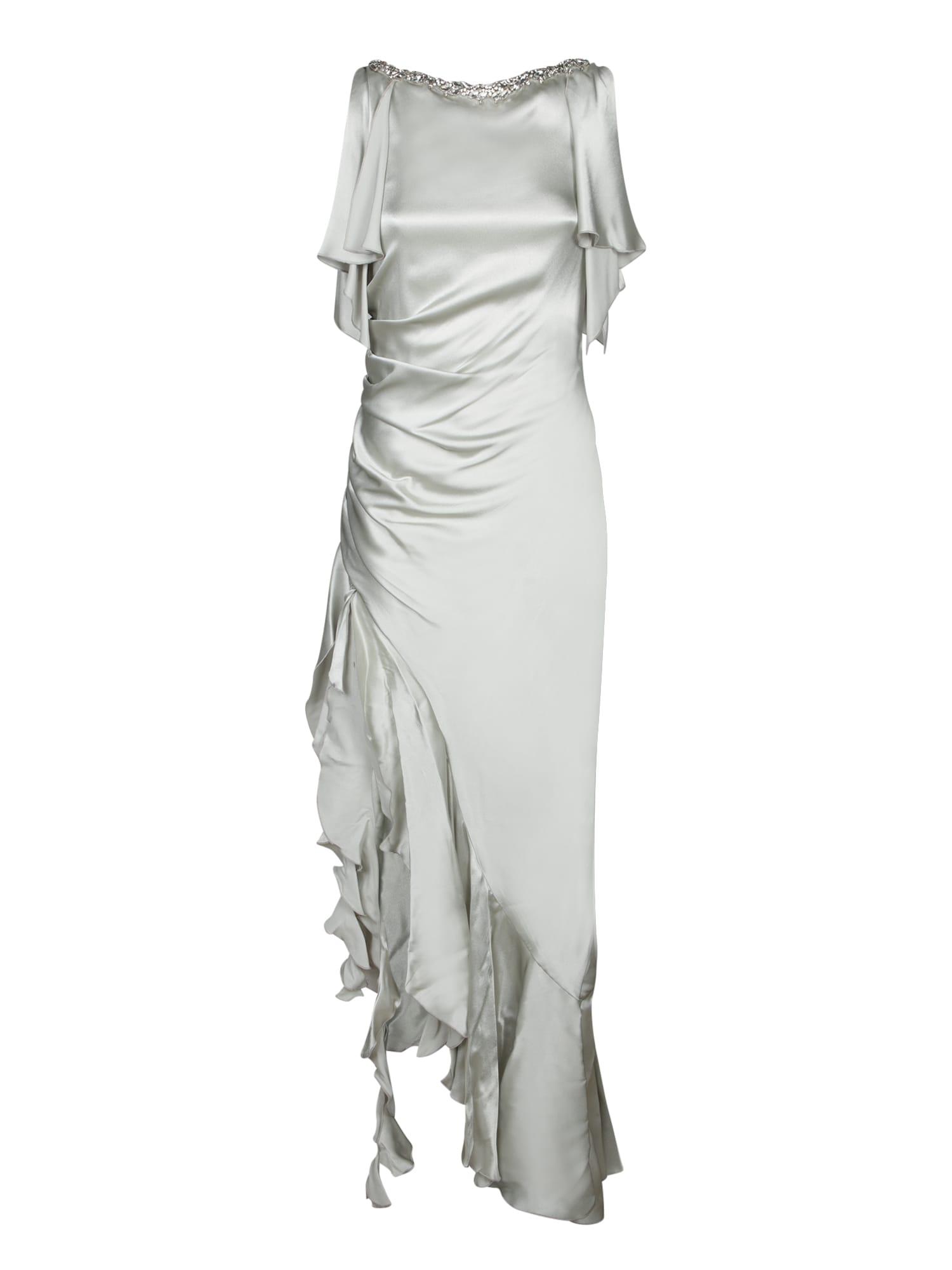 パーティードレス Amen Satin Dress With Swarovski Accents Amen Crystal Satin Long Dress in Gray | Lyst