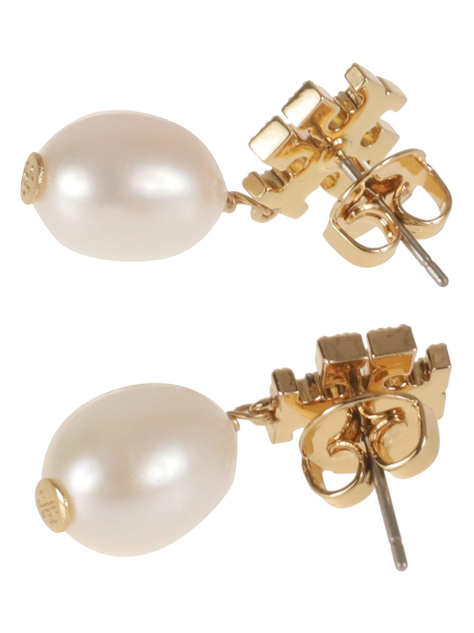 Tory Burch Kira Pave Pearl Drop Earrings in Metallic | Lyst