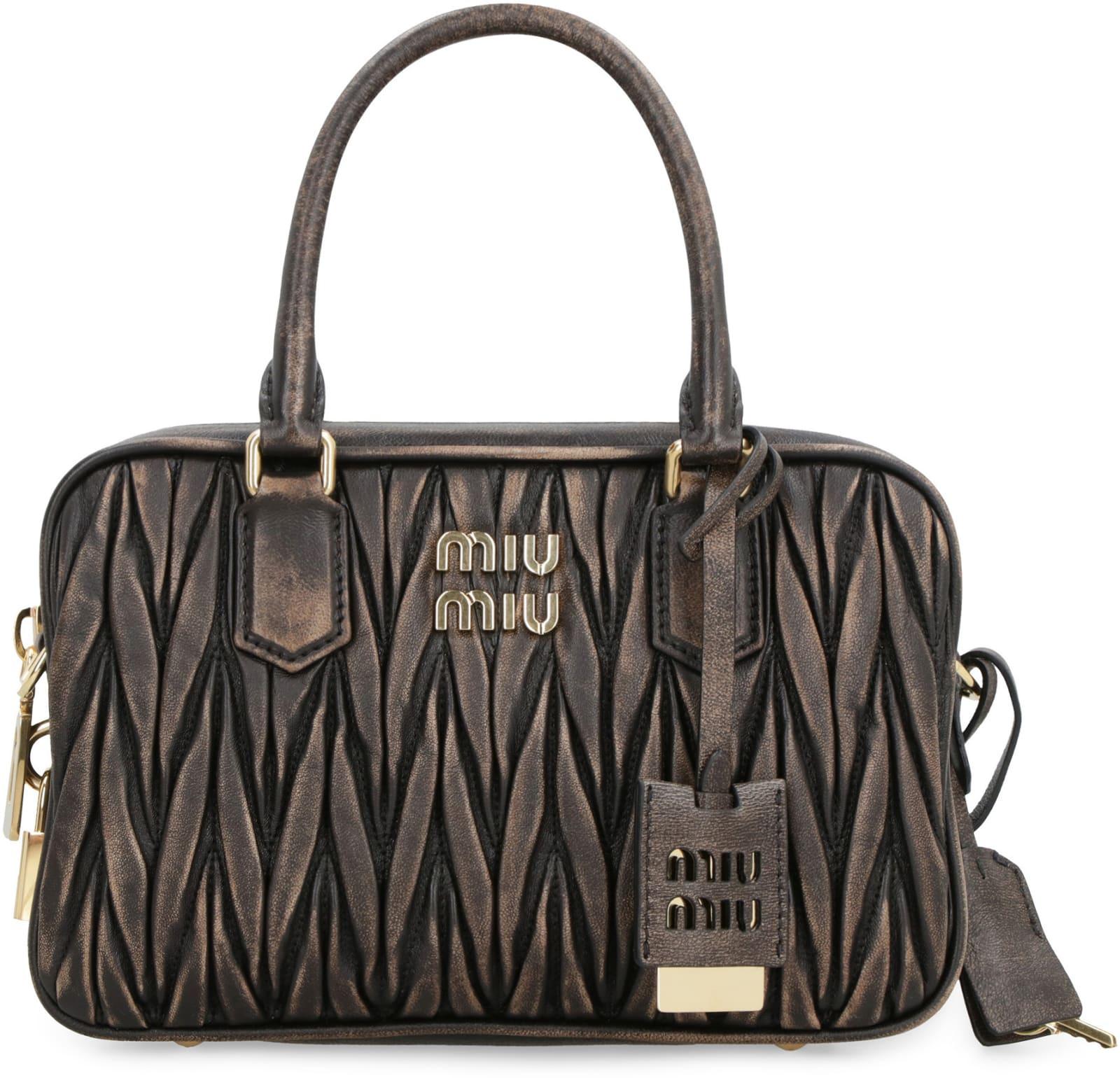 Miu Miu Leather Boston Bag in Black | Lyst UK Miu Miu Leather Boston Bag in Black | Lyst UK