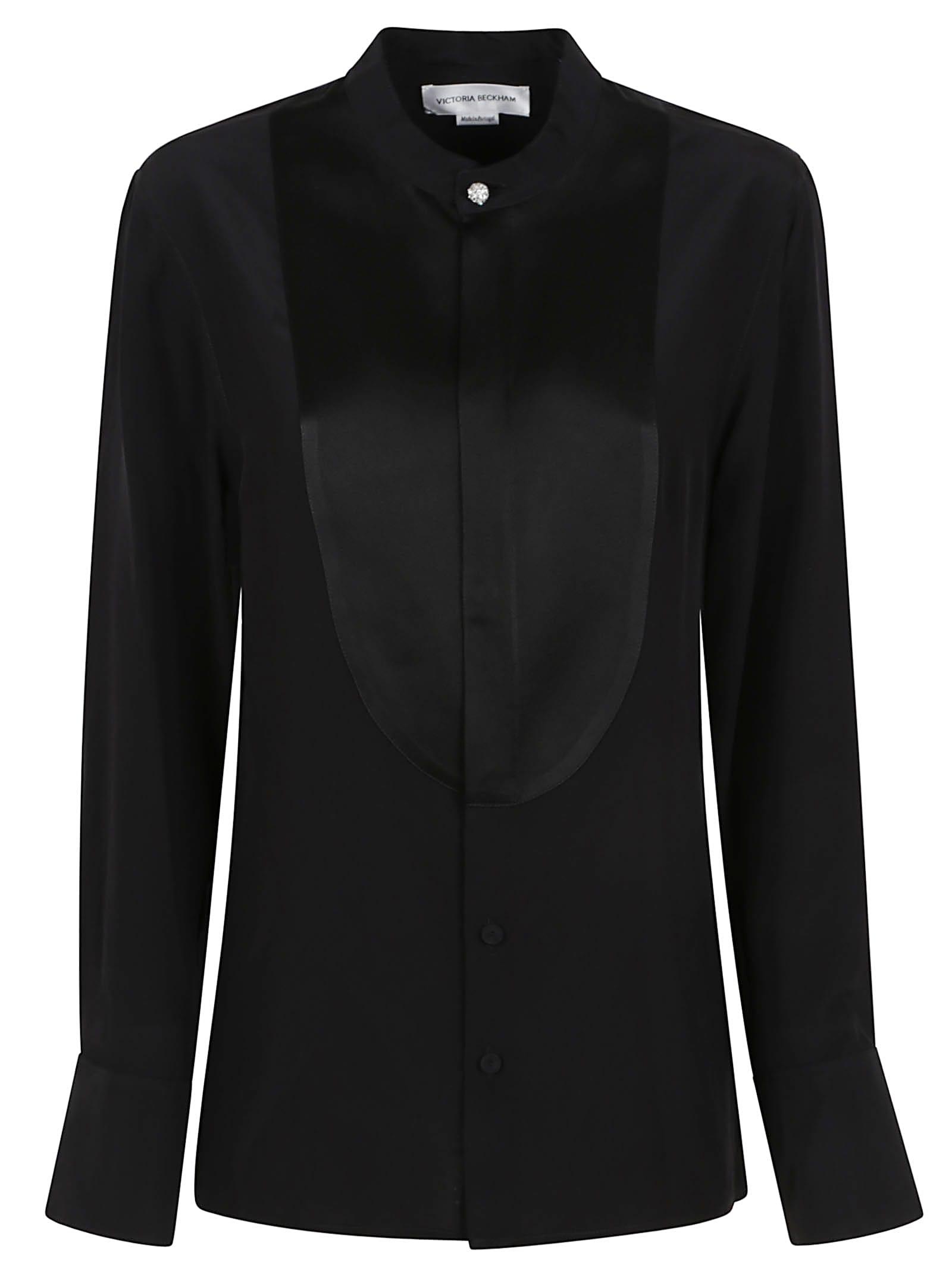 Tシャツ・カットソー Victoria Beckham BLOUSE WITH KNOTTED COLLAR Cropped Long Sleeve Shirt In White – Victoria Beckham Inc