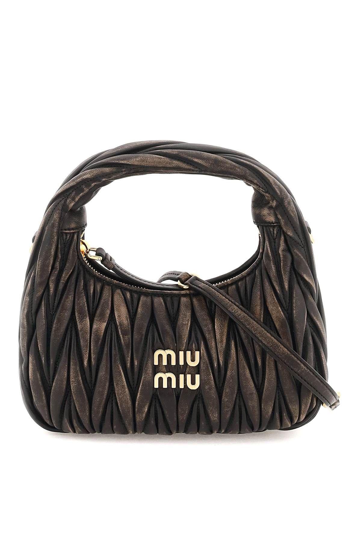 Miu Miu Vintage Effect Leather Small Miu Wander Hobo Bag in Black Lyst