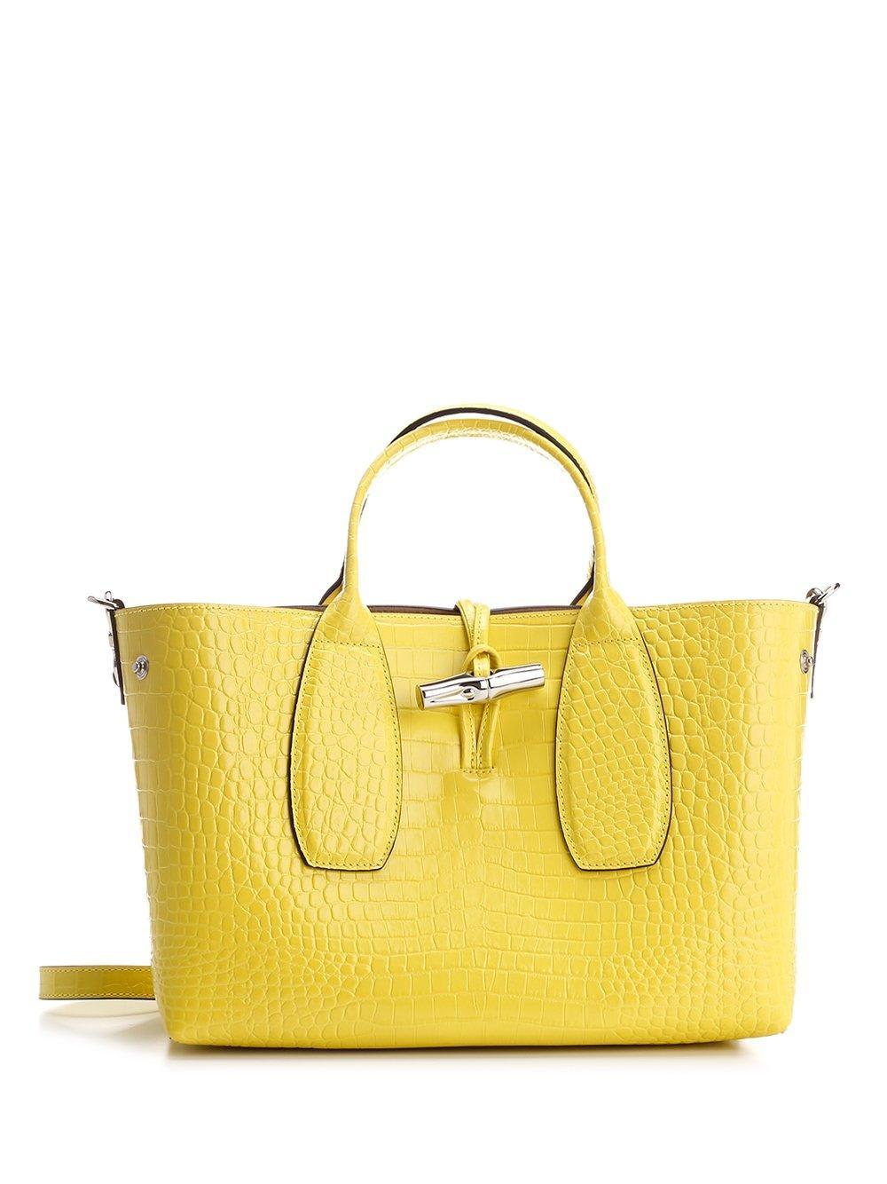 Longchamp Roseau Embossed Medium Top Handle Bag in Yellow
