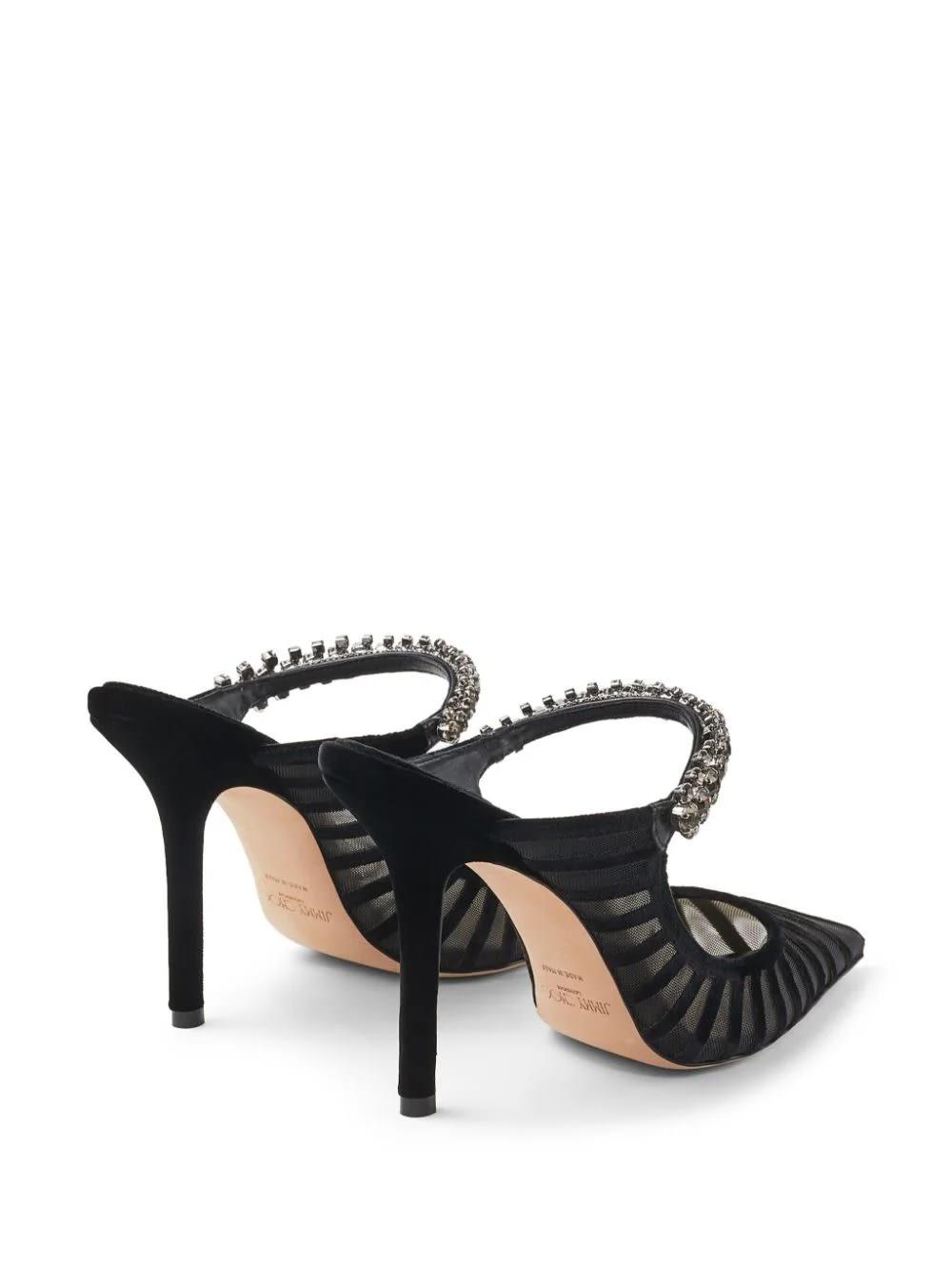 【Jimmy Choo】 Bing 100 embellishedベルベットアンドメッシュ Bing 100 embellished velvet and mesh mules in green - Jimmy