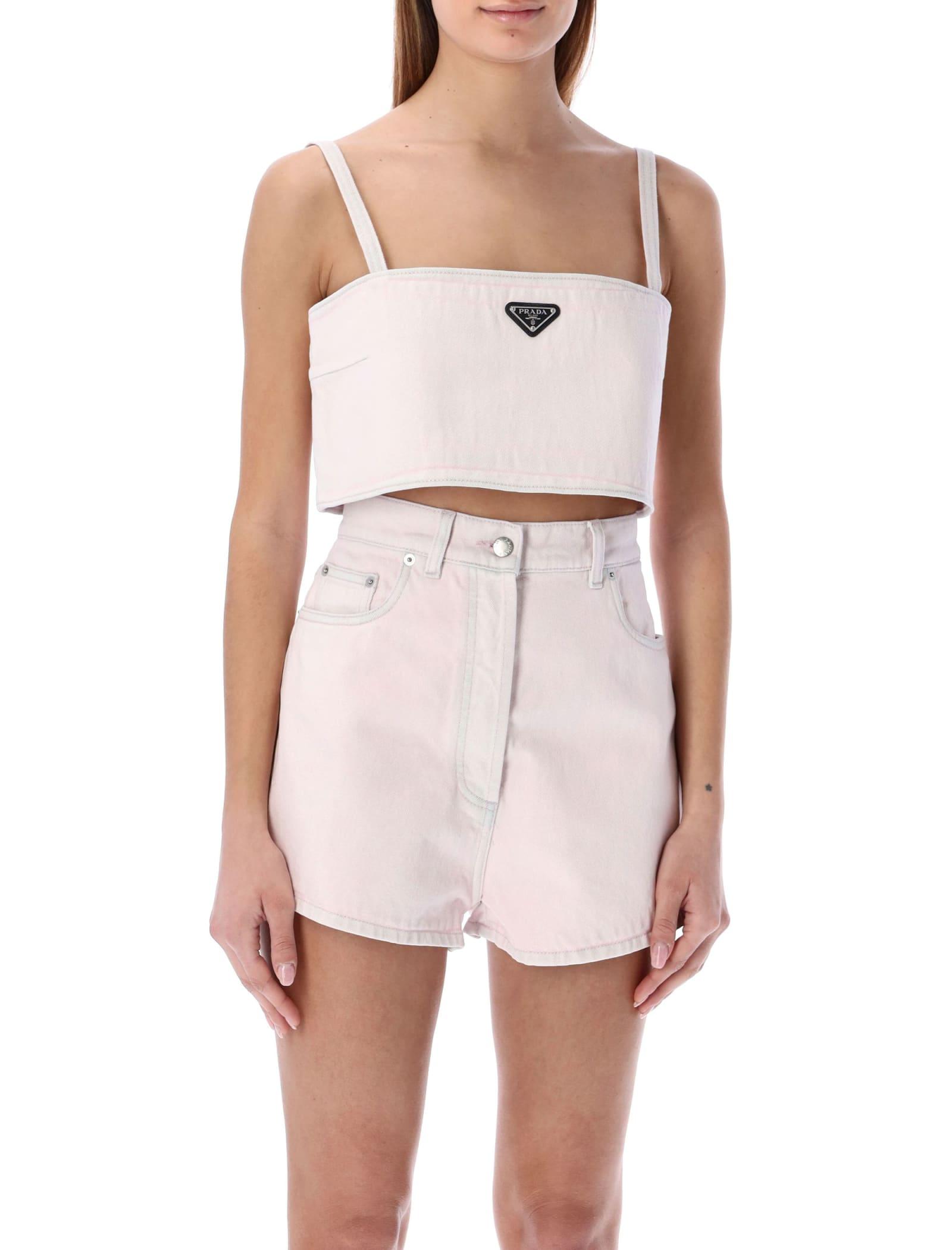 Prada Cropped Denim Top in Pink | Lyst