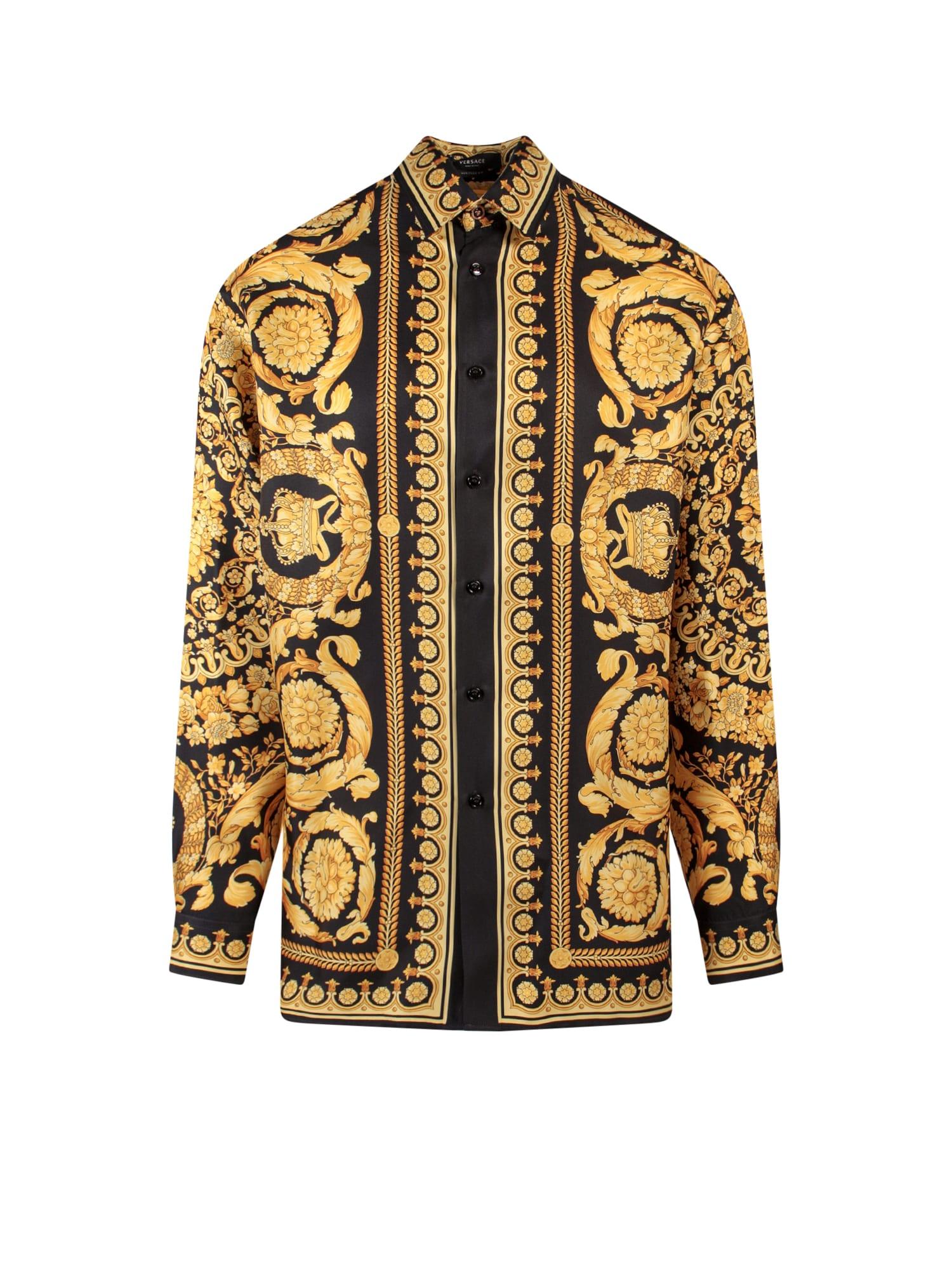 Mens Shirts Versace Shirts Yellow for Men Versace Silk baroque Print Shirt in Gold 
