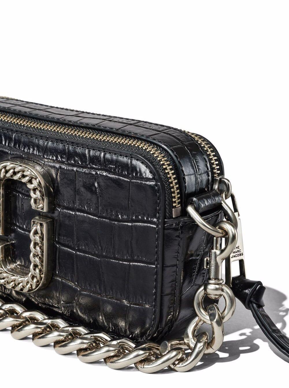 Marc Jacobs The Croc Snapshot Crossbody Bag In Embossed Black Leather