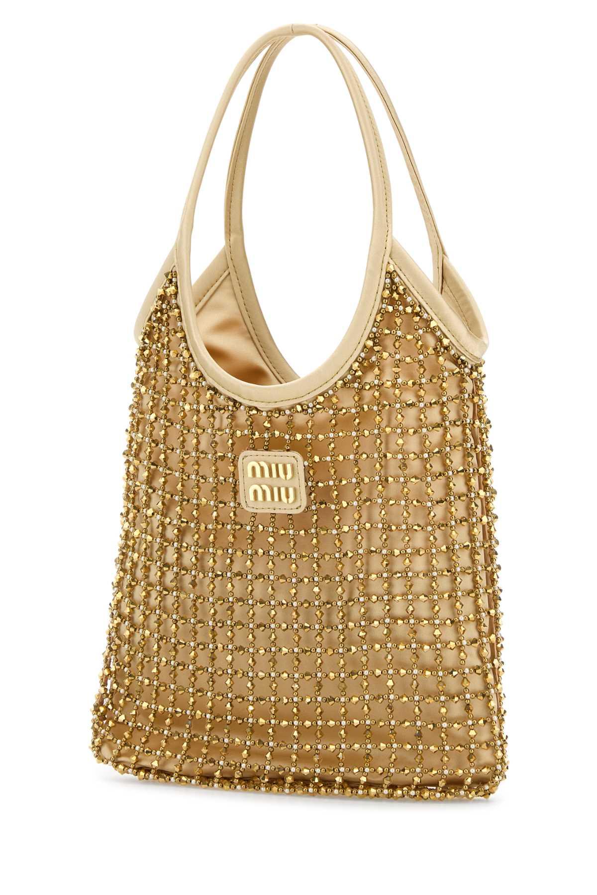 【関税&送料込】Miu Miu Embellished Satin Handbag Miu Miu Handbags in Natural | Lyst