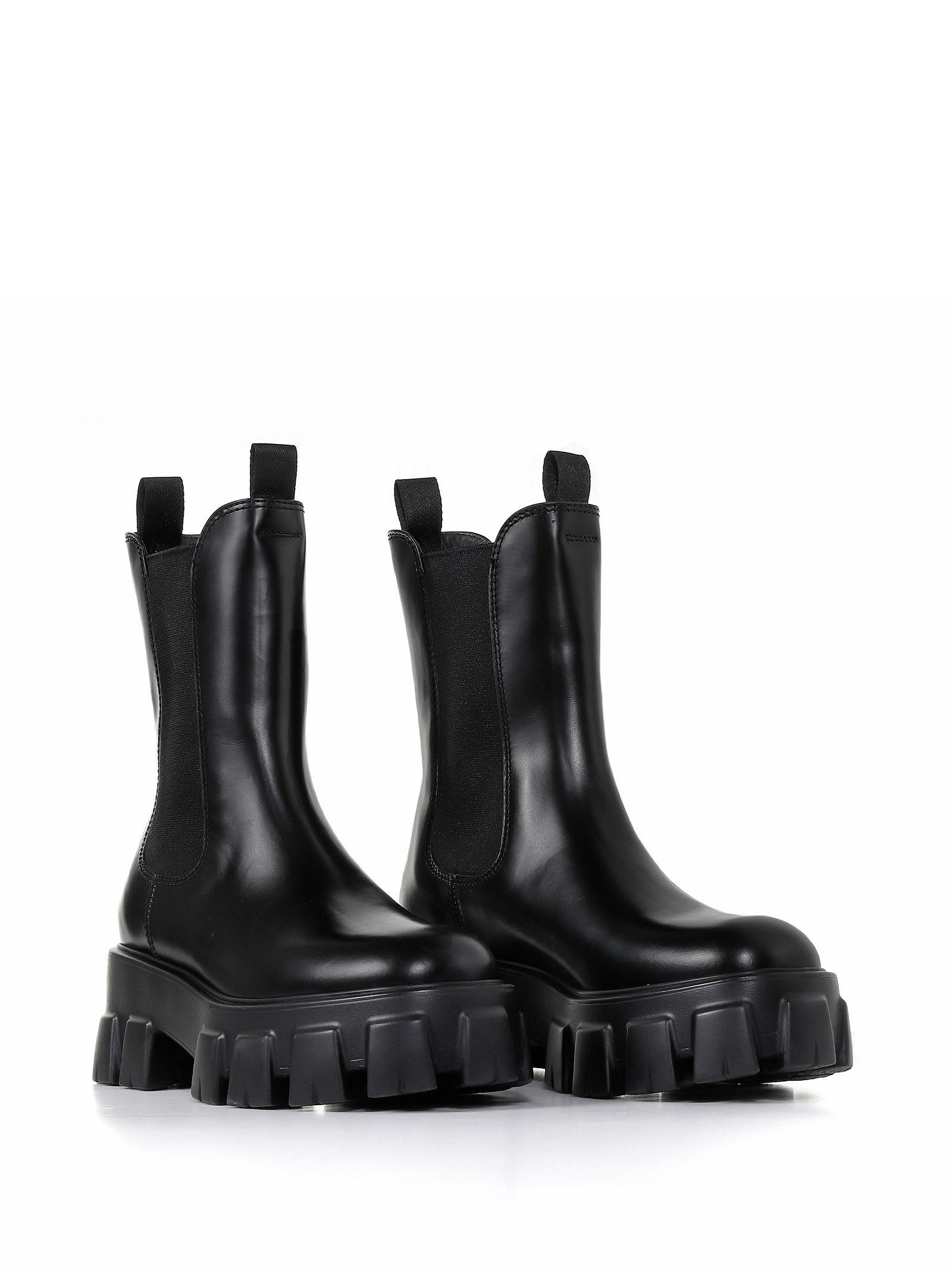 Prada High Monolith Leather Ankle Boots 