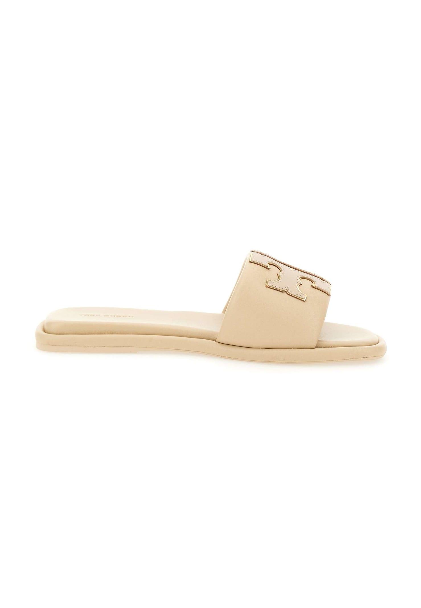 Tory Burch Double T Leather Sandals in White | Lyst