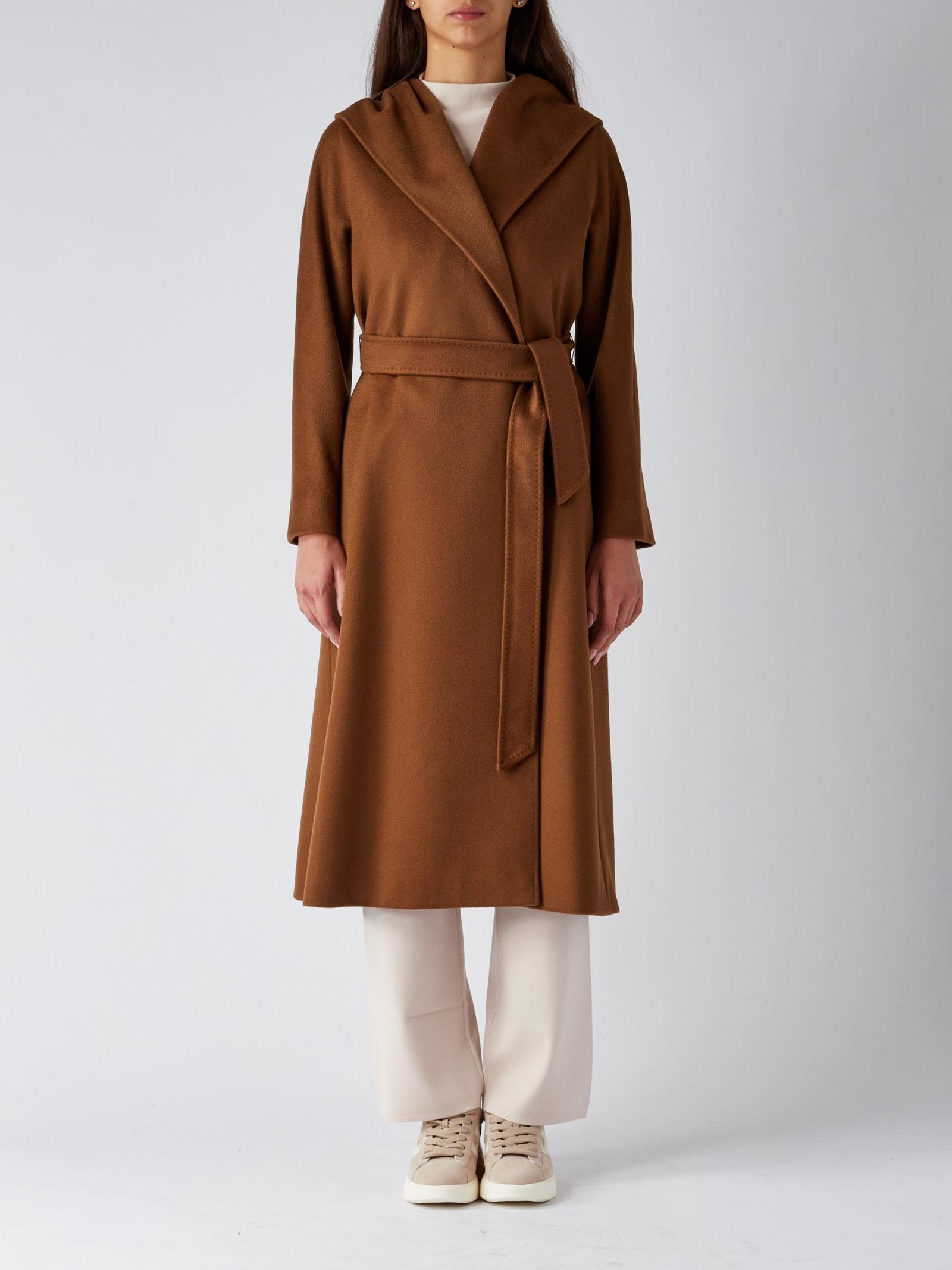 Max Mara Studio Hooded Belted Coat in Brown