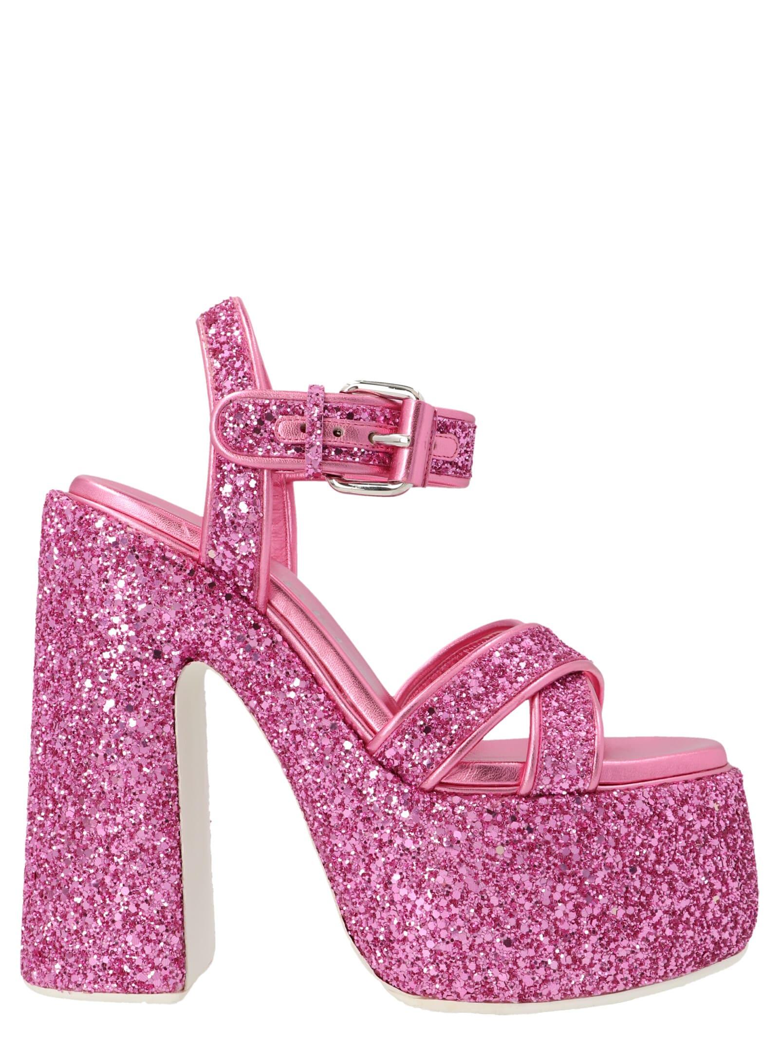 Casadei Glitter Platform Sandals in Pink | Lyst