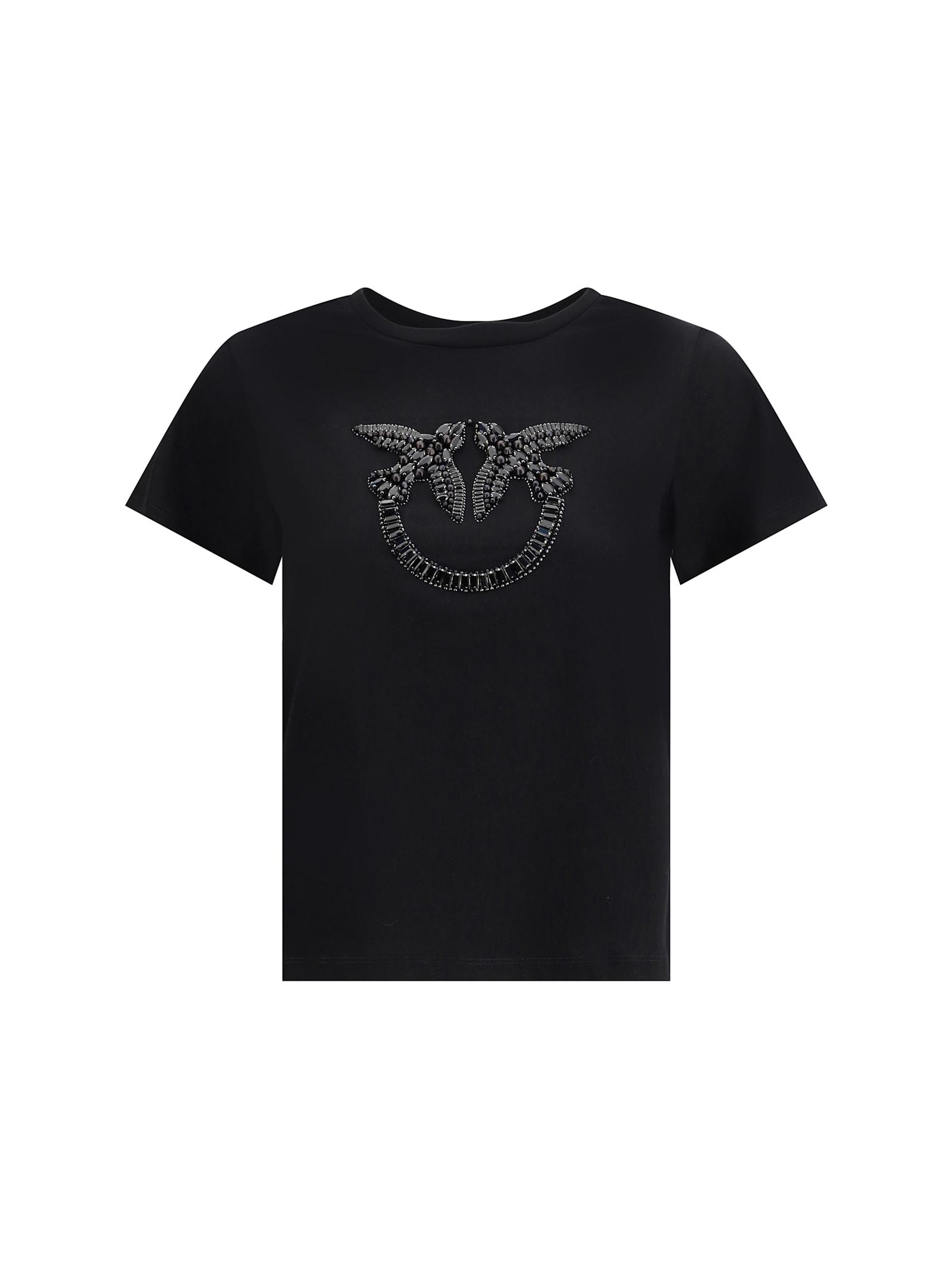 Tシャツ・カットソー PINKO Women Tops 104604A2F8Z99 Black Short-sleeved T-shirt with embroidered logo PINKO → Shop Online
