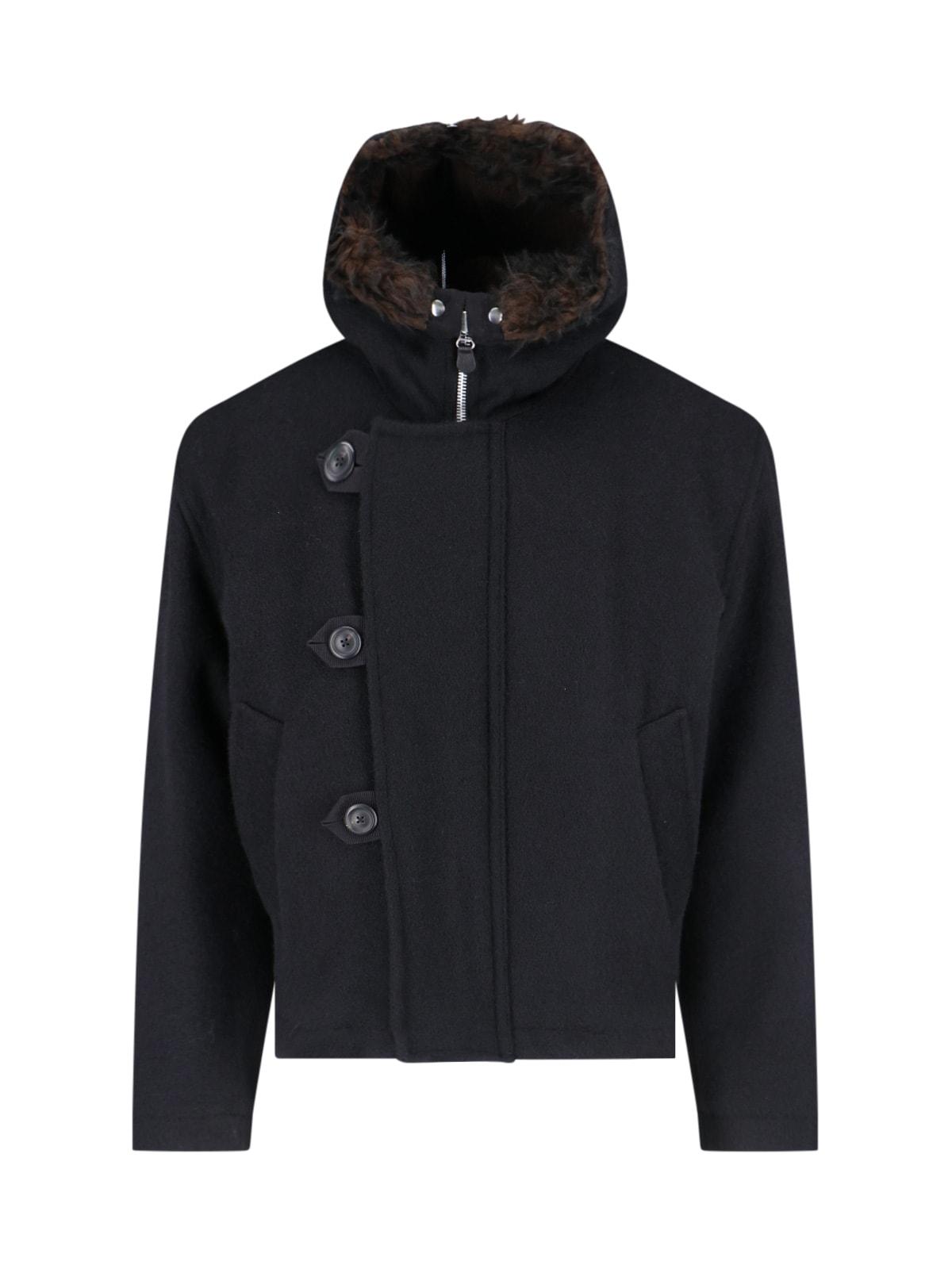 Our Legacy Virgin Wool Hooded Jacket with Asymmetric Closure Our Legacy Virgin Wool Hooded Jacket with Asymmetric Closure