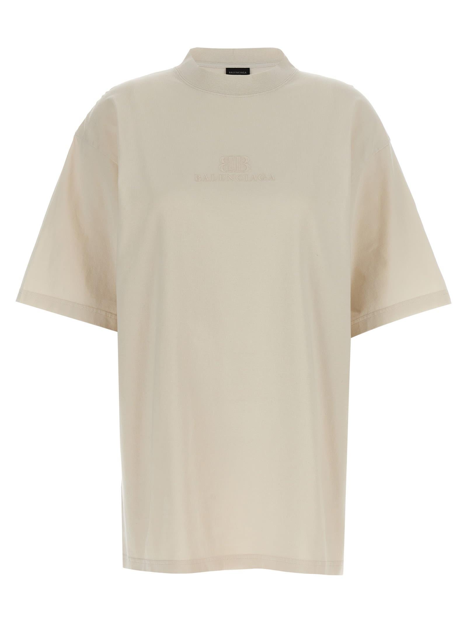 Balenciaga Logo Embroidery T Shirt in White Lyst