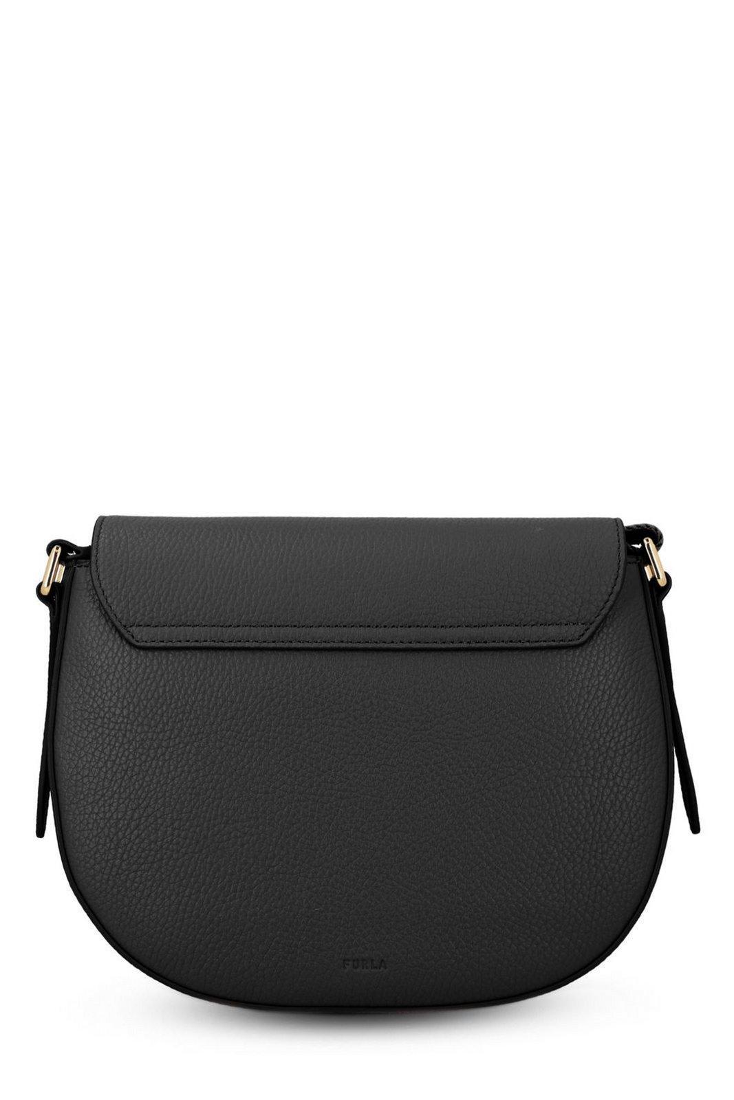 Furla Logo Plaque Foldover-Top Shoulder Bag in Black | Lyst