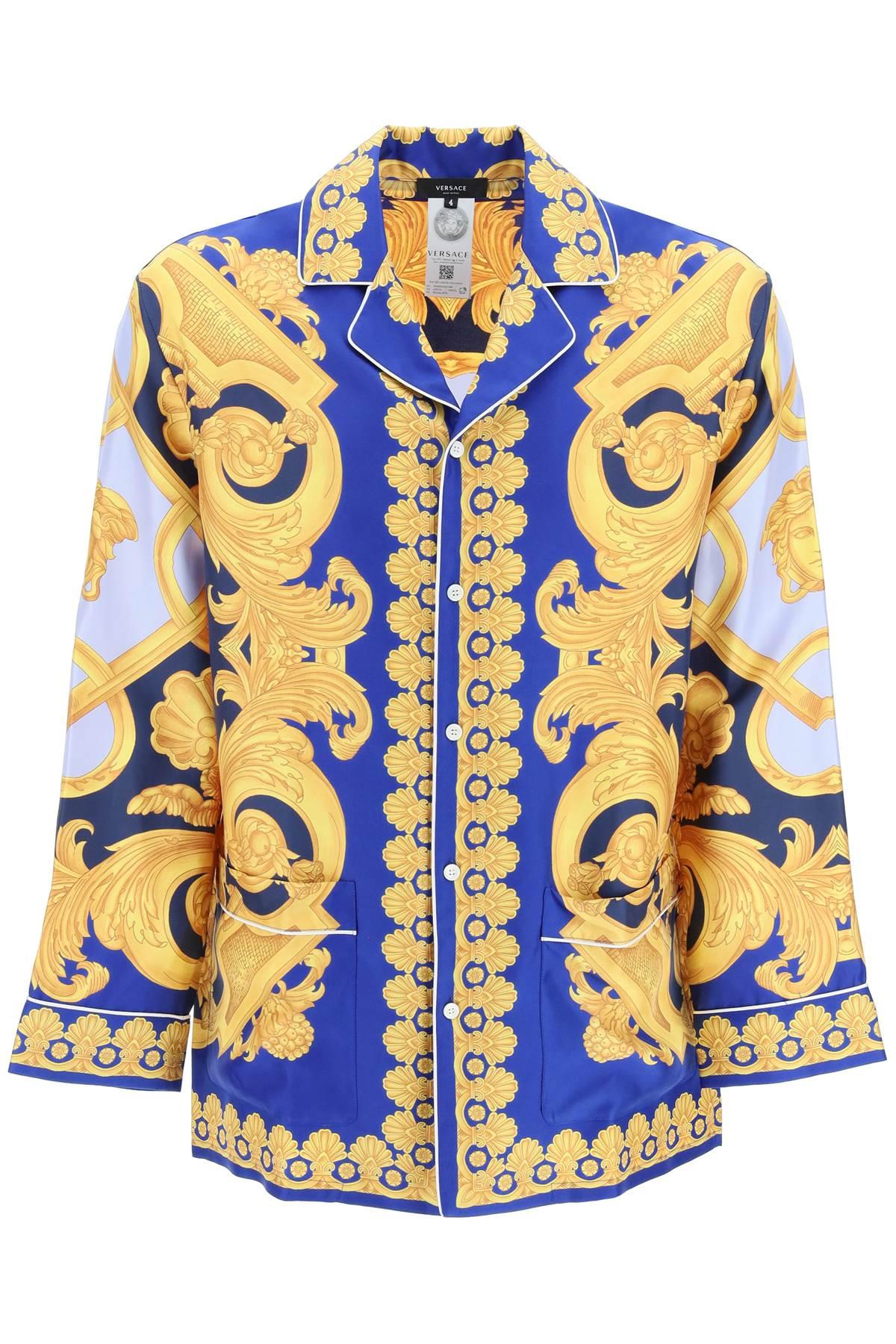 Versace 'barocco 660' Silk Pajama Shirt in Blue for Men | Lyst