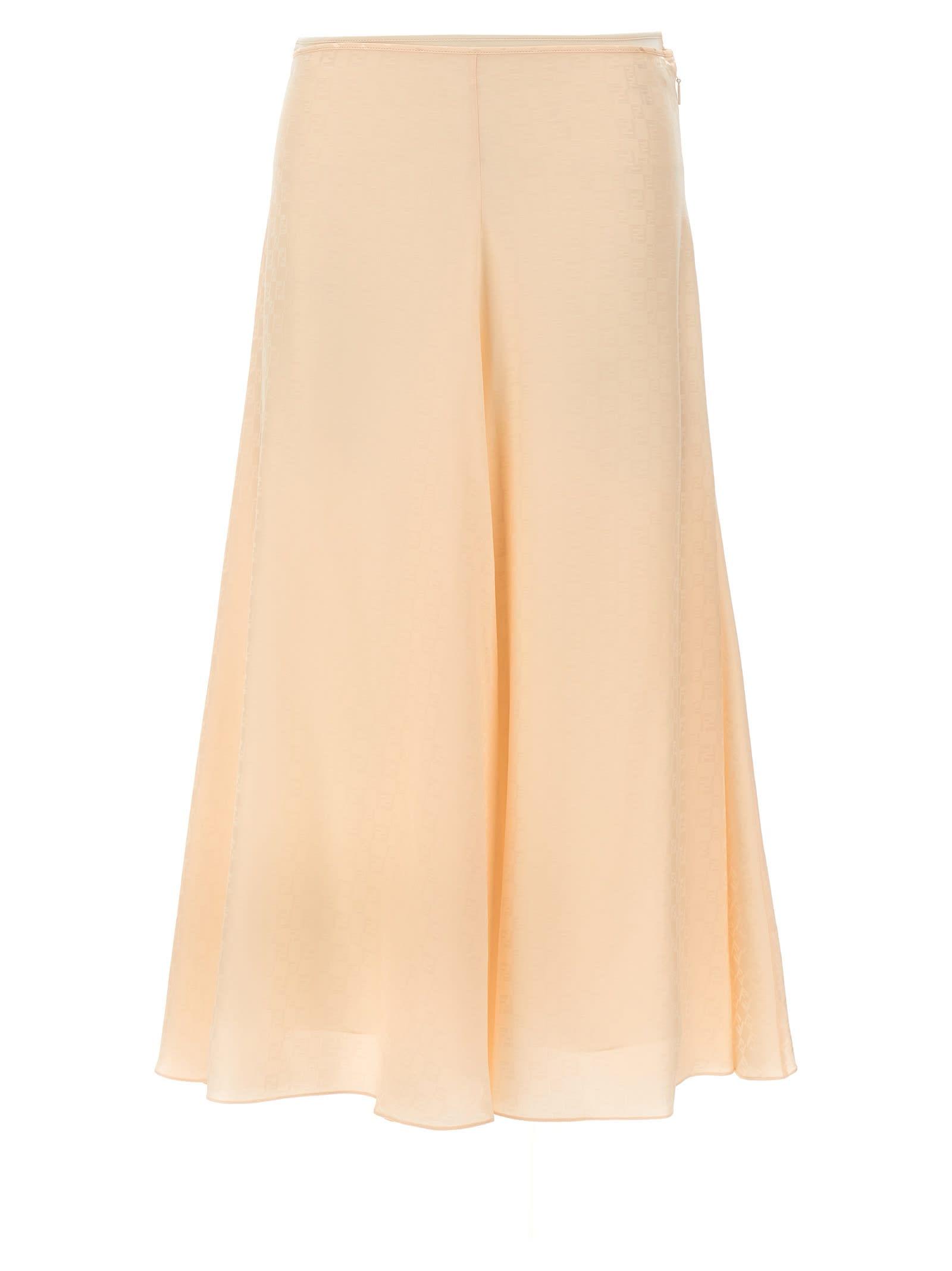Fendi Ff Silk Skirt in Natural | Lyst