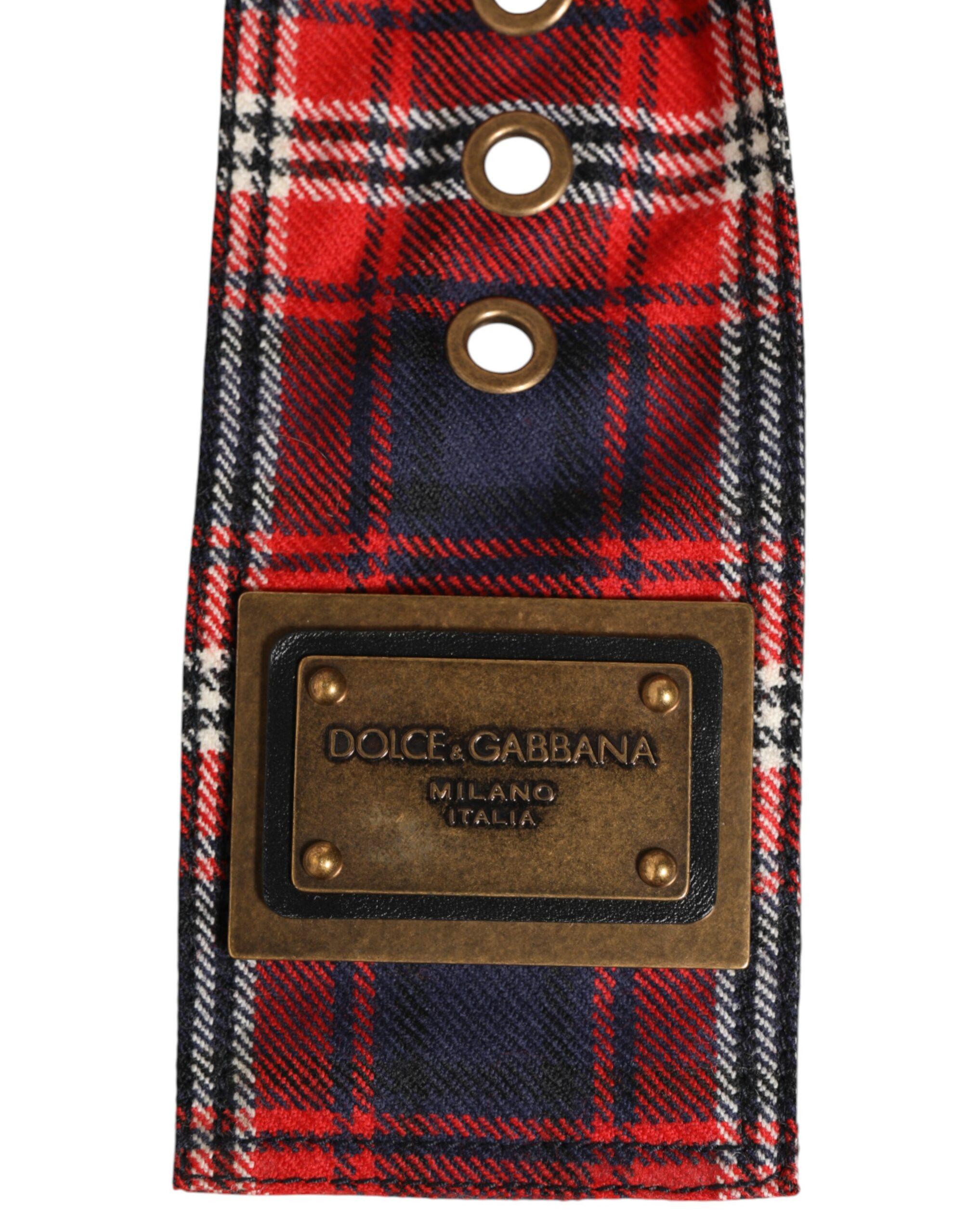 Dolce & Gabbana Plaid Fabric Logo Plate Brass Buckle Belt  display picture 1