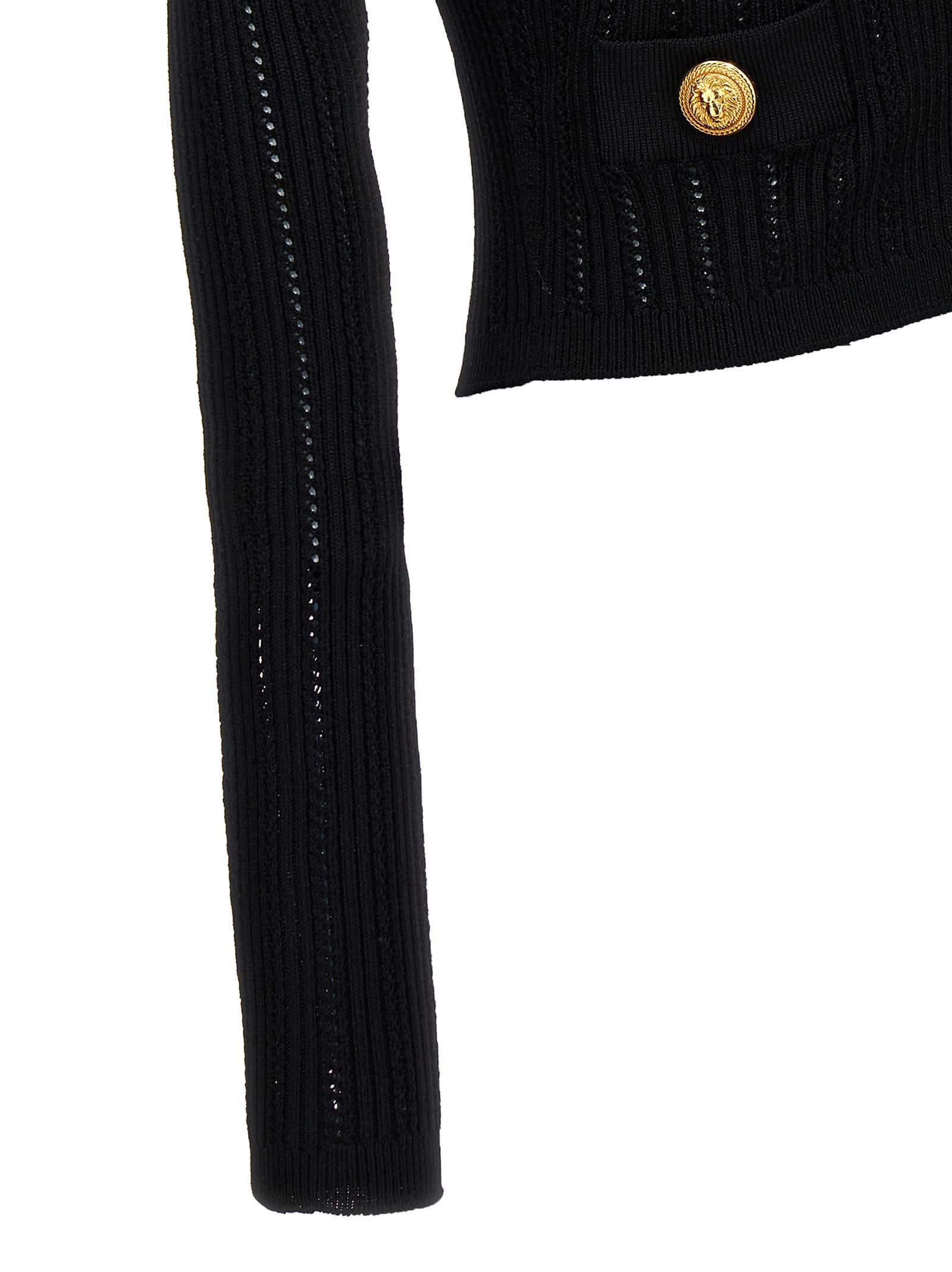 Balmain pointelle-knit V-neck cardigan - Black