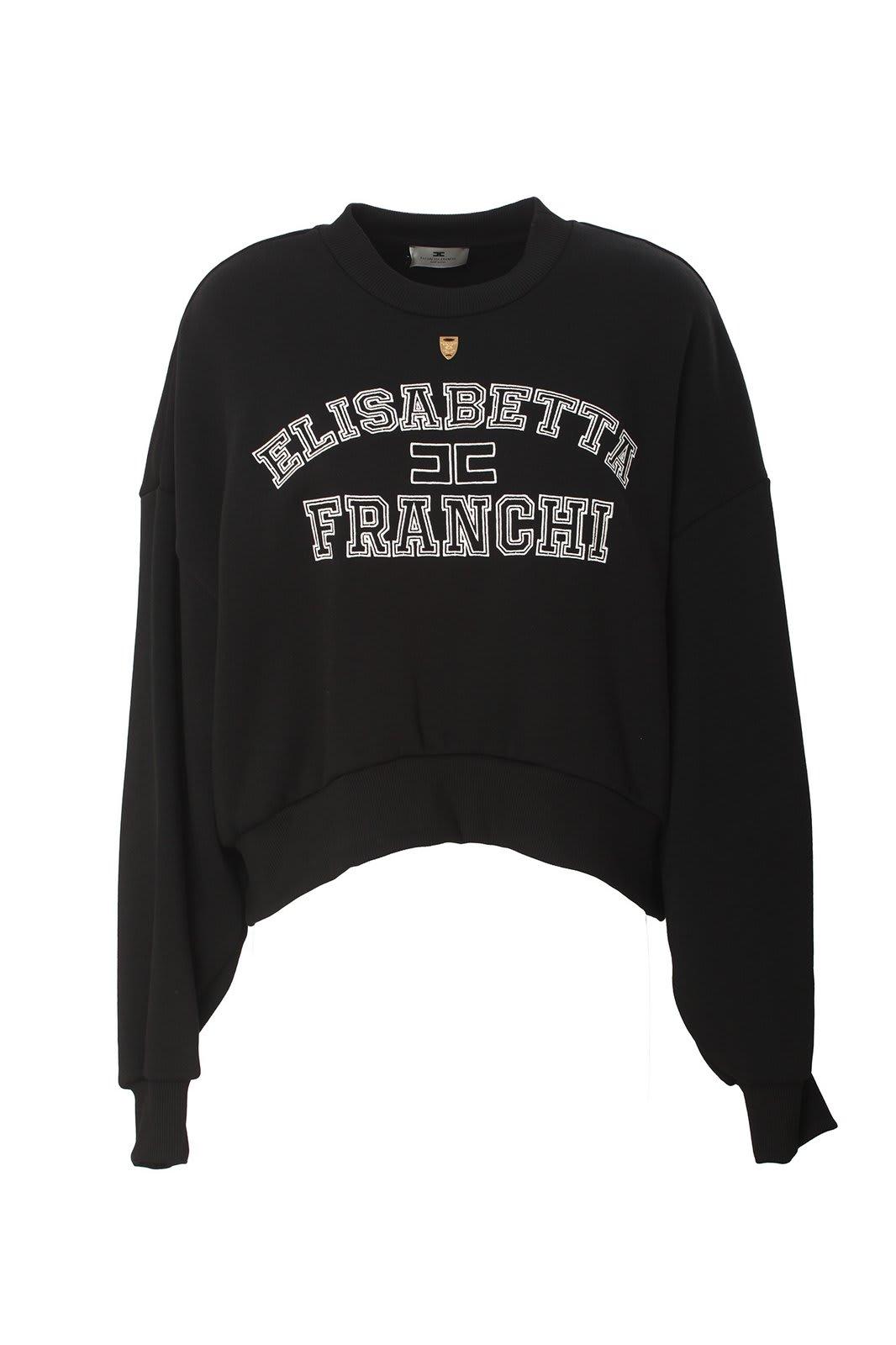 Elisabetta Franchi College Logo Embroidered Cropped Sweatshirt in Black Lyst UK