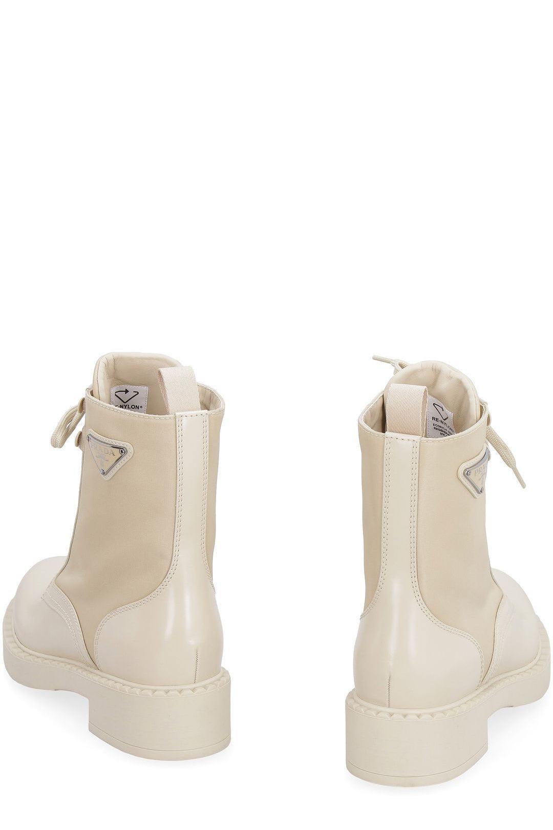 Prada Leather Logo Patch Lace-up Boots 