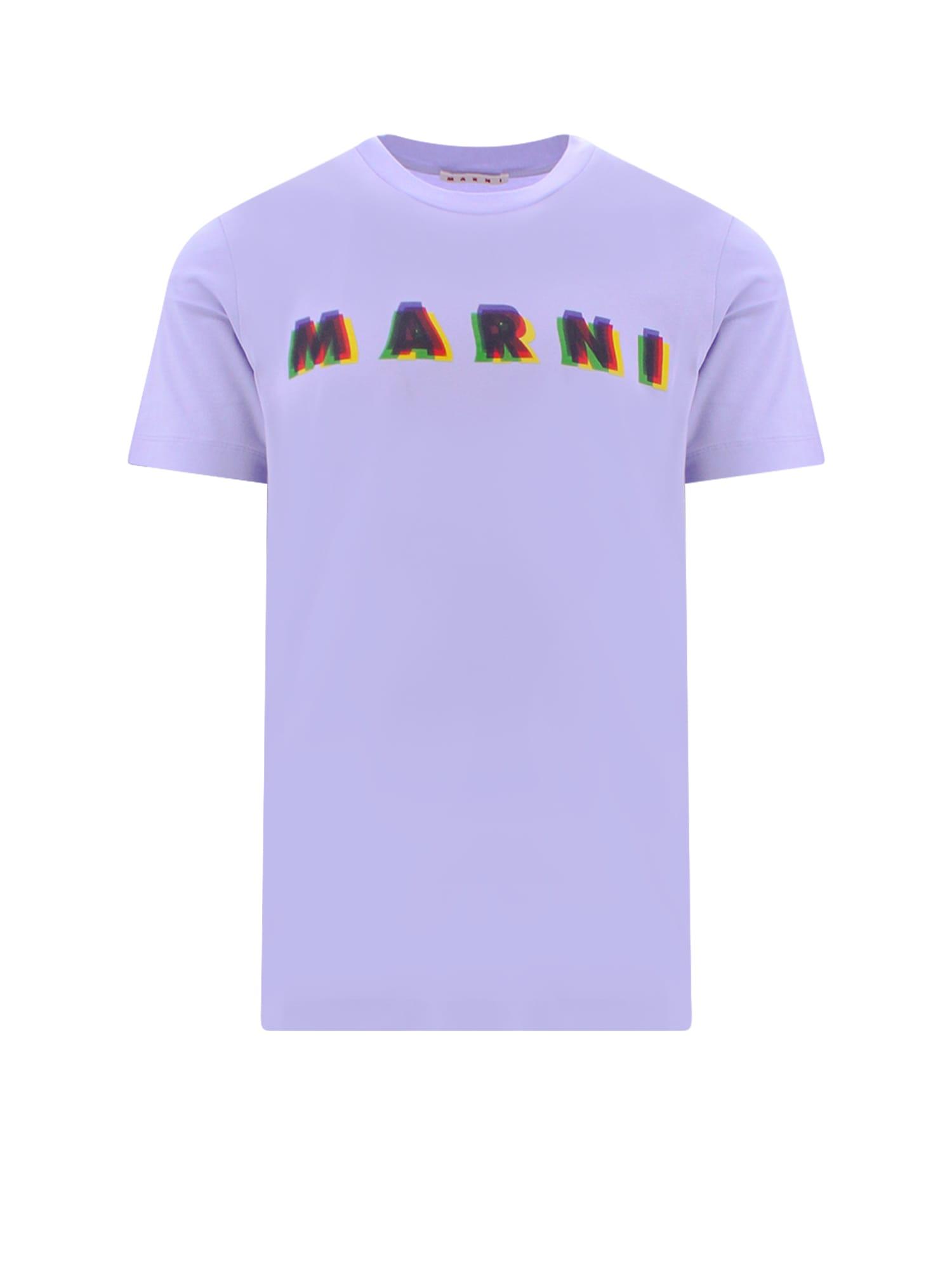 ■MARNI■ Slogan Print Short Sleeve T-Shirt Cassis HUMU0284X Marni Short Sleeve T-Shirt - Cassis | Garmentory