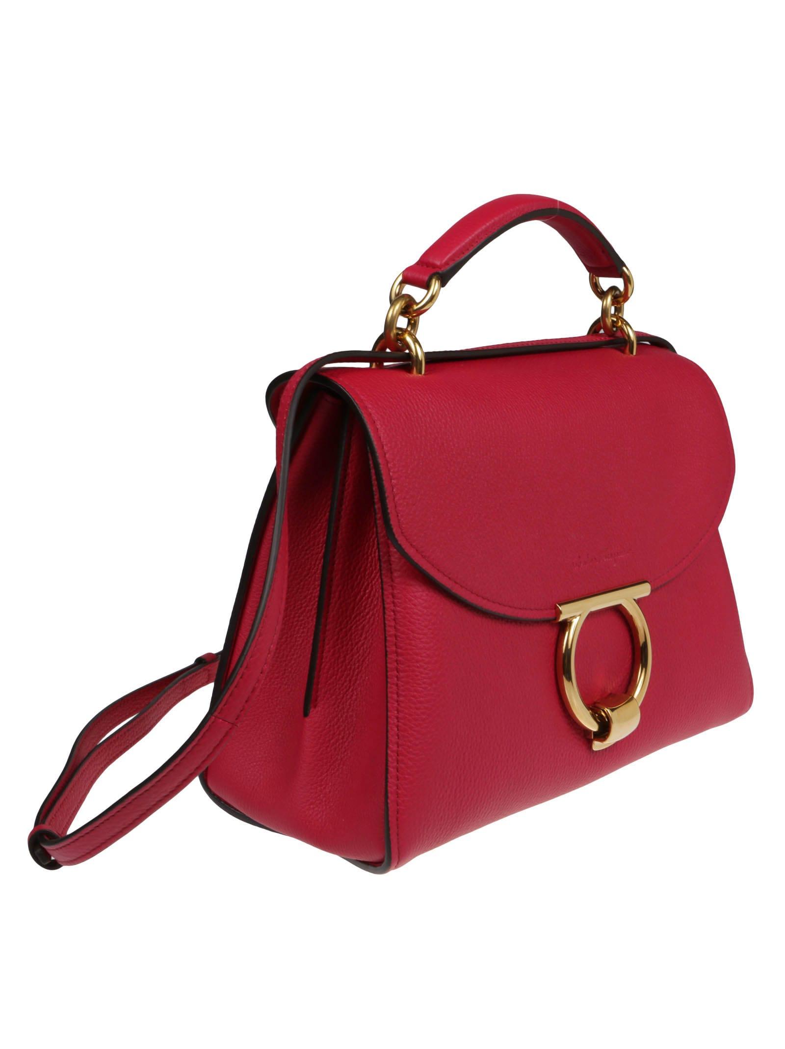 FERRAGAMO: Margot hammered leather bag - Black Cherry