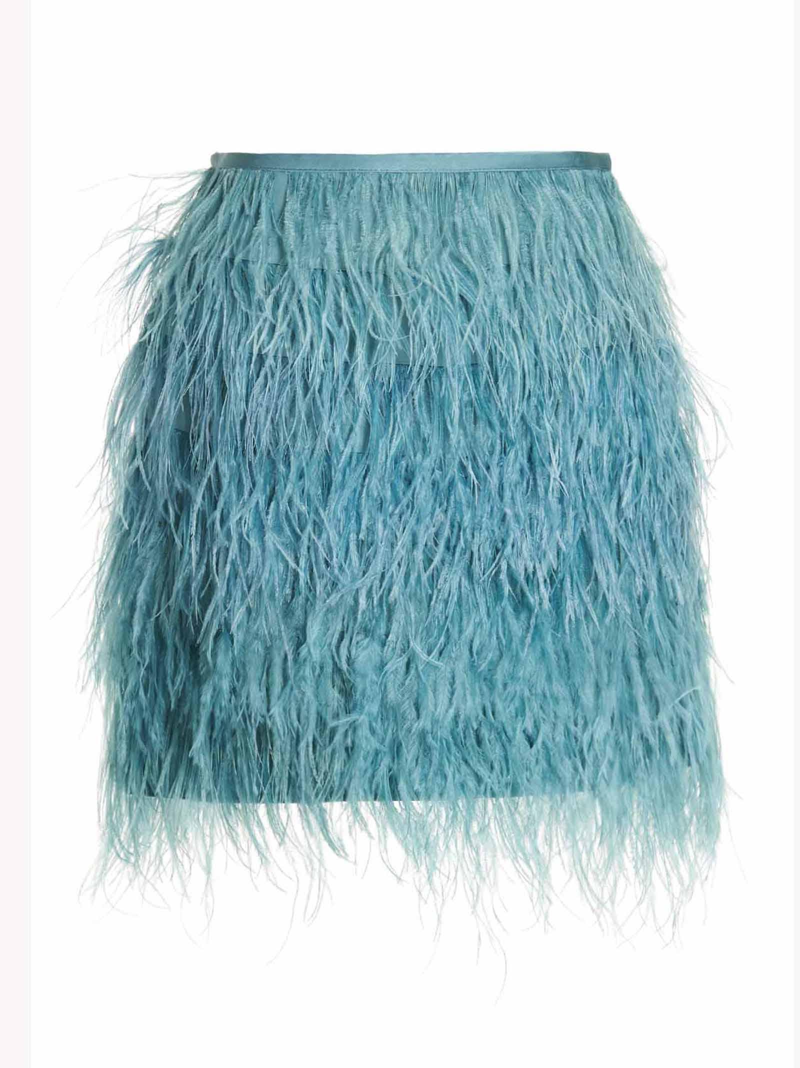 REAL OSTRICH FEATHERS MINI SKIRT IN BLUE